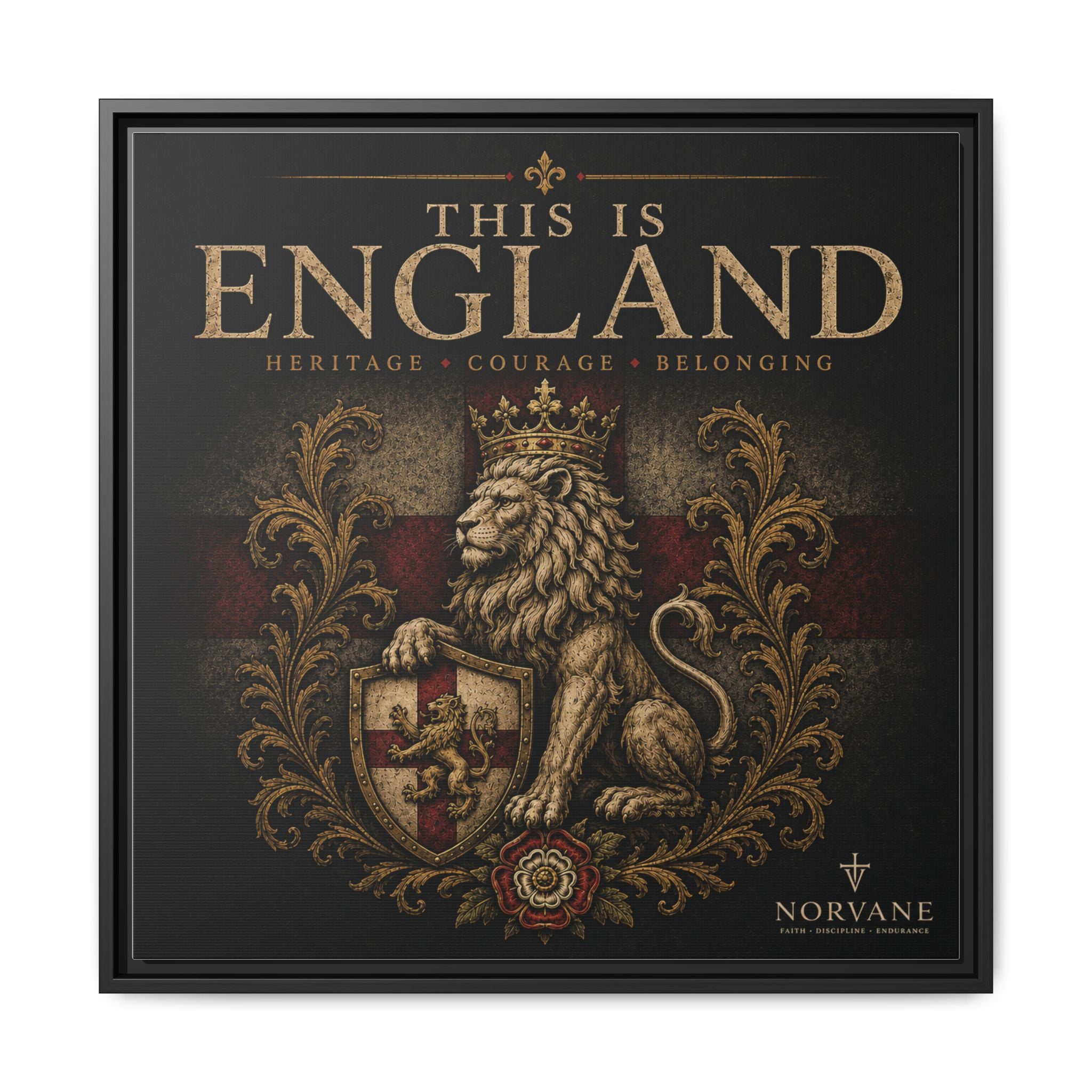 Norvane This Is England Framed Canvas – Vintage Lion Crest Wall Decor in Black