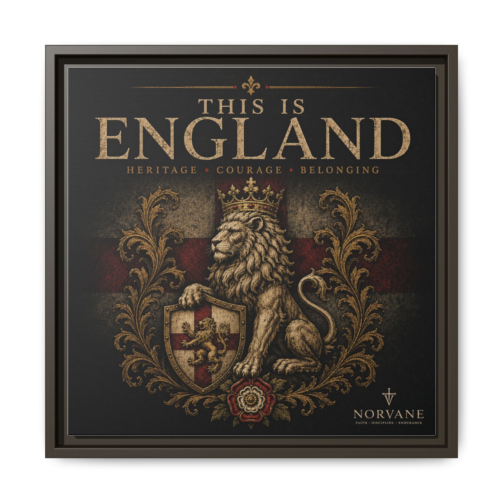 Norvane This Is England Framed Canvas – Vintage Lion Crest Wall Decor in Espresso – view 14