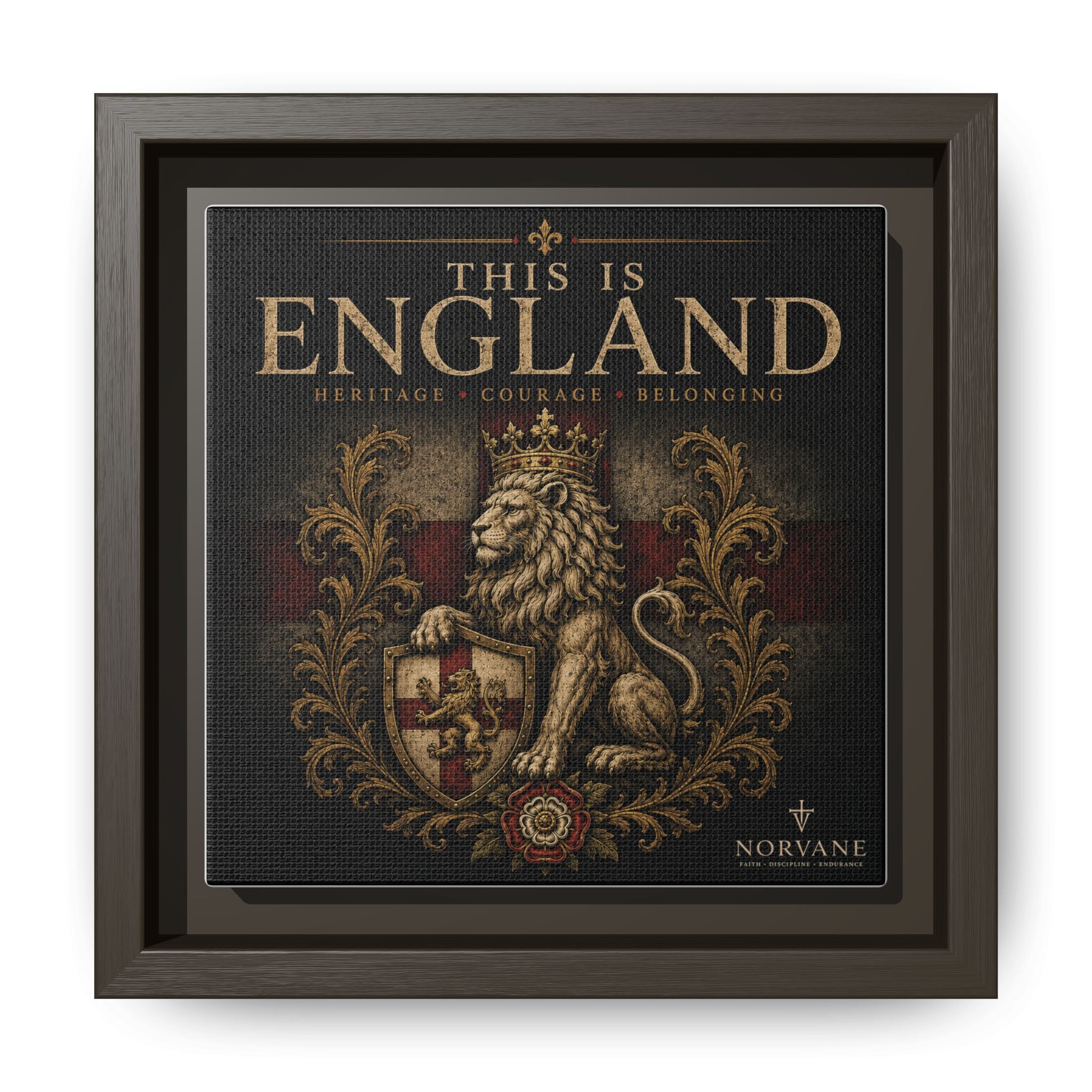 Norvane This Is England Framed Canvas – Vintage Lion Crest Wall Decor in Espresso – view 19