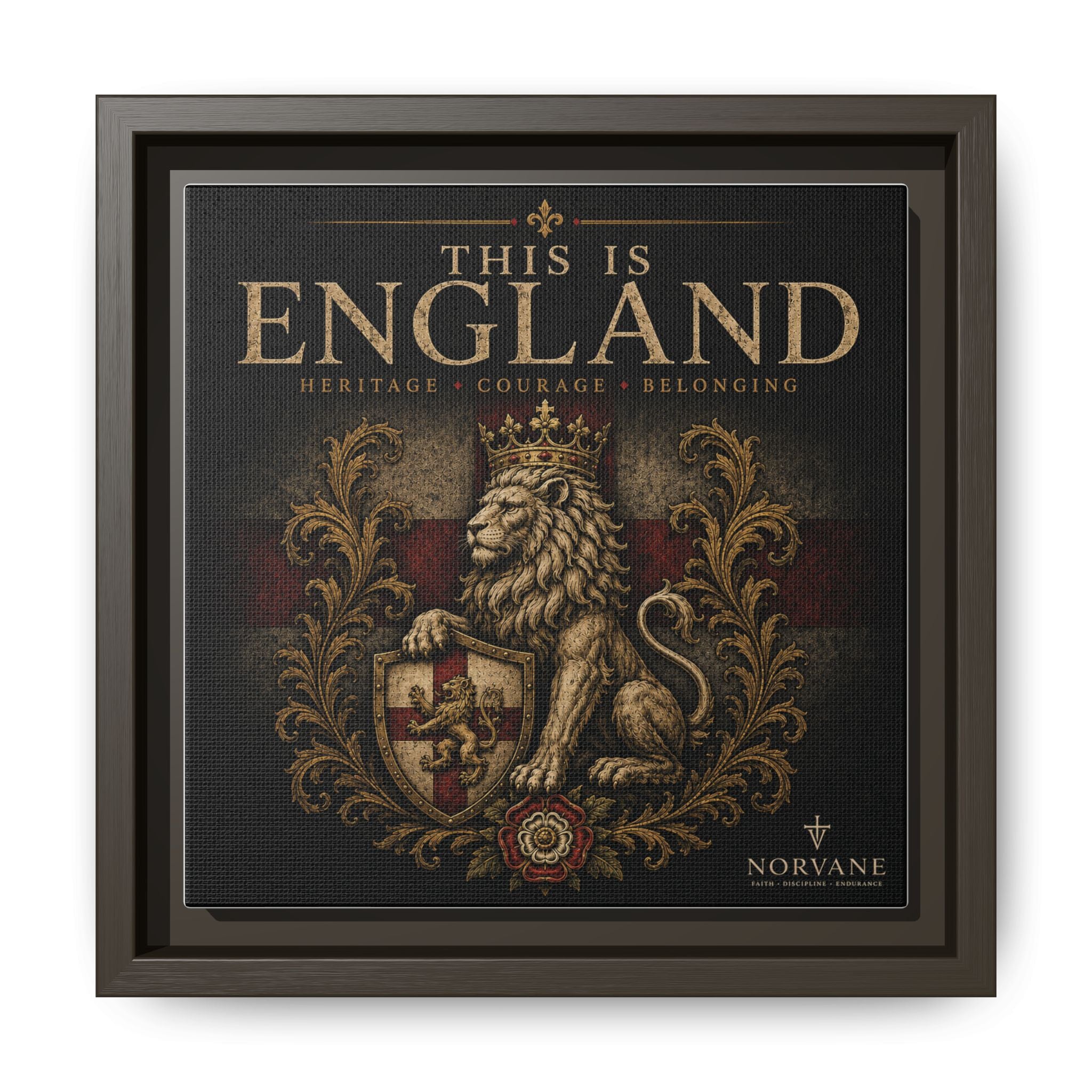 Norvane This Is England Framed Canvas – Vintage Lion Crest Wall Decor in Espresso – view 7