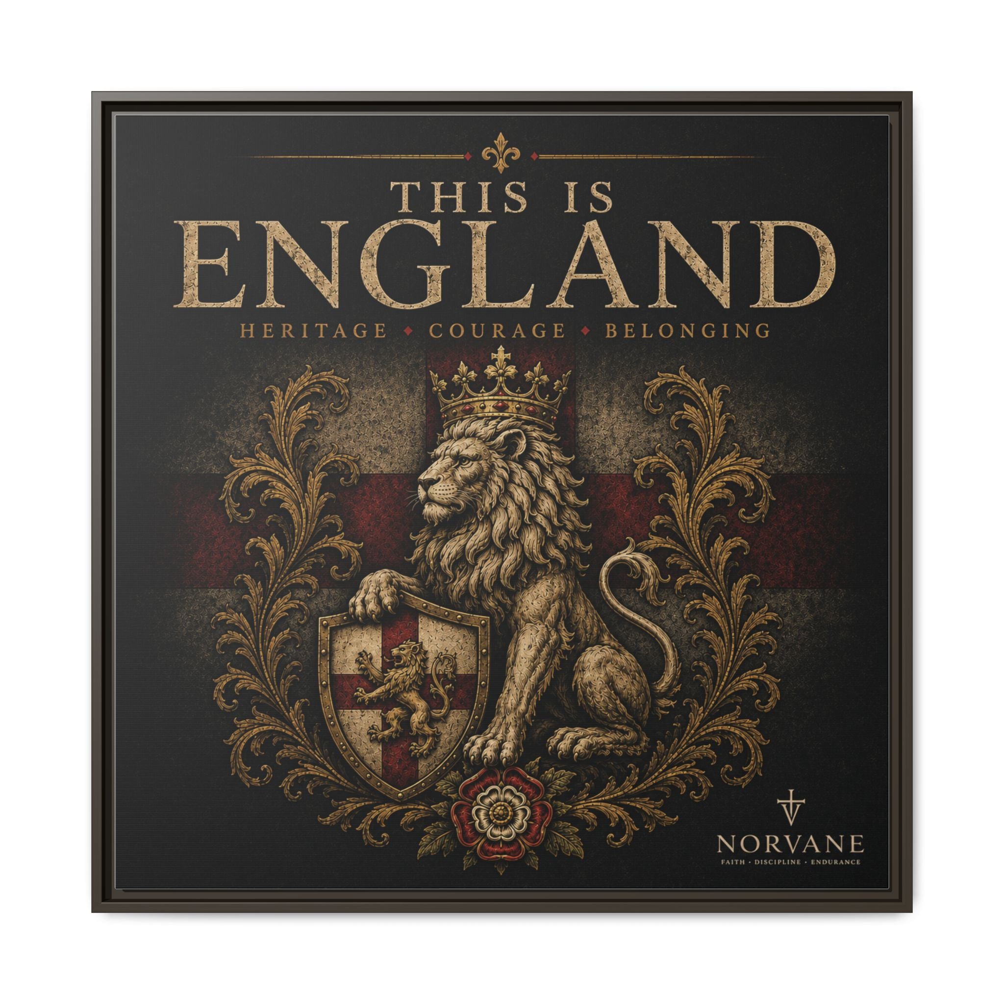 Norvane This Is England Framed Canvas – Vintage Lion Crest Wall Decor in Espresso – view 9