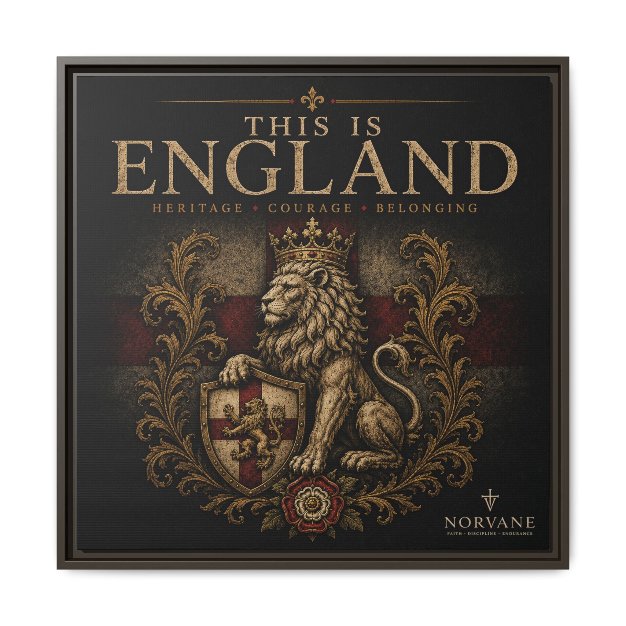 Norvane This Is England Framed Canvas – Vintage Lion Crest Wall Decor in Espresso