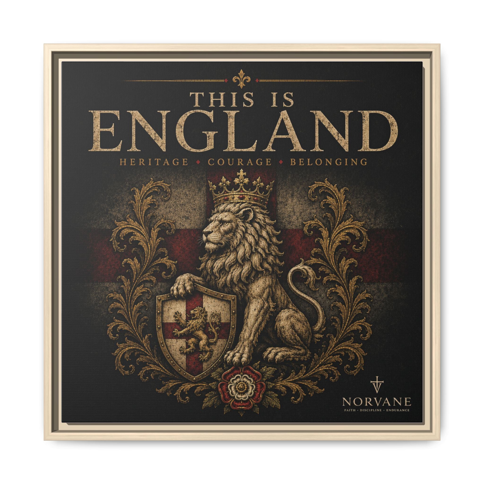 Norvane This Is England Framed Canvas – Vintage Lion Crest Wall Decor in Natural – view 23