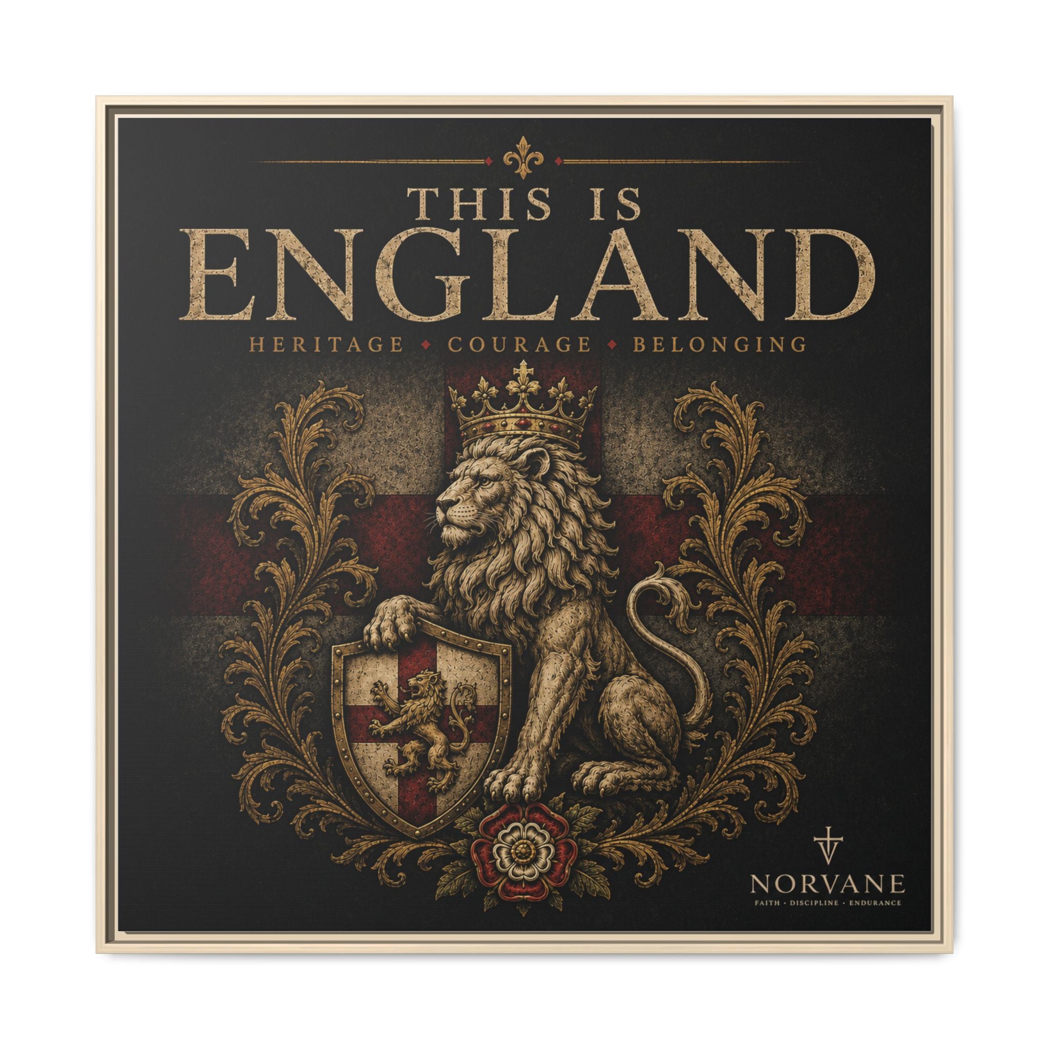 Norvane This Is England Framed Canvas – Vintage Lion Crest Wall Decor in Natural – view 27