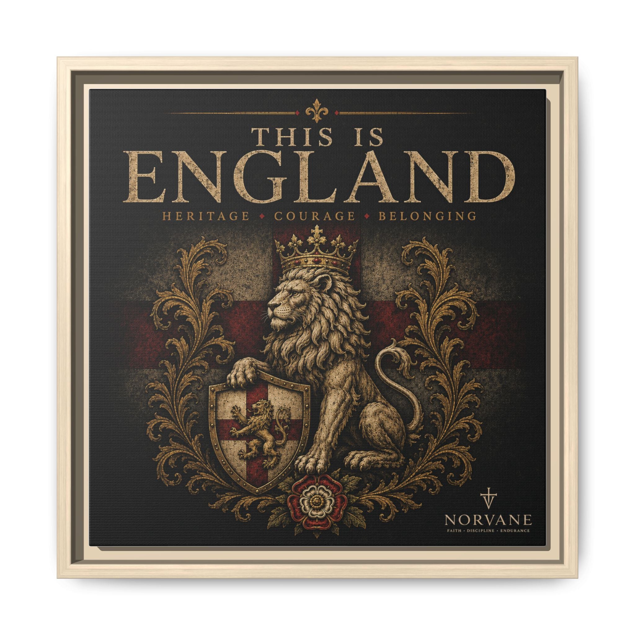 Norvane This Is England Framed Canvas – Vintage Lion Crest Wall Decor in Natural – view 30