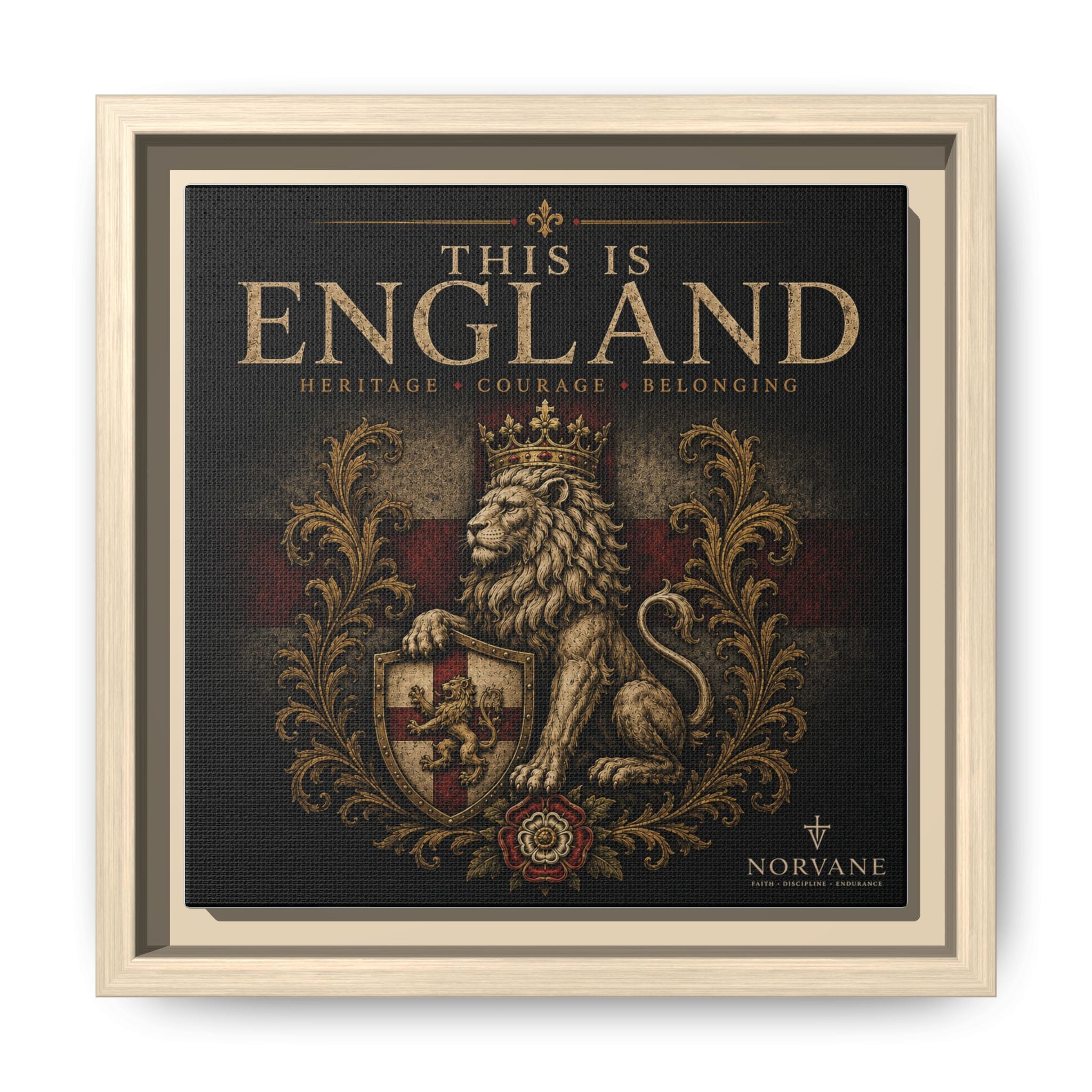 Norvane This Is England Framed Canvas – Vintage Lion Crest Wall Decor in Natural – view 8