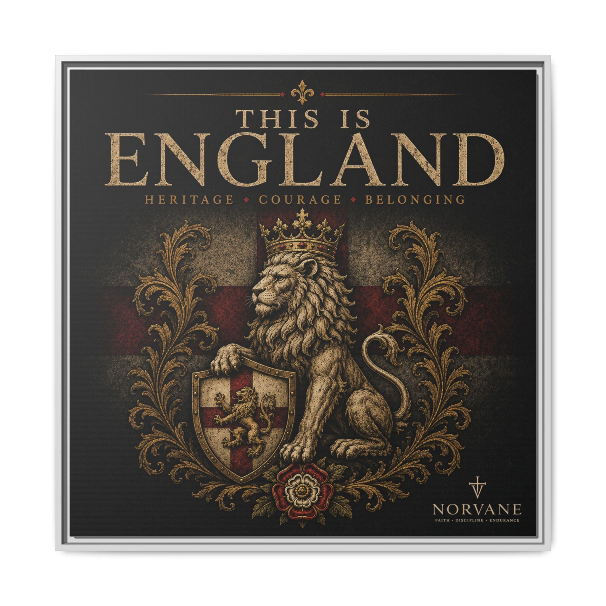 Norvane This Is England Framed Canvas – Vintage Lion Crest Wall Decor in White – view 12