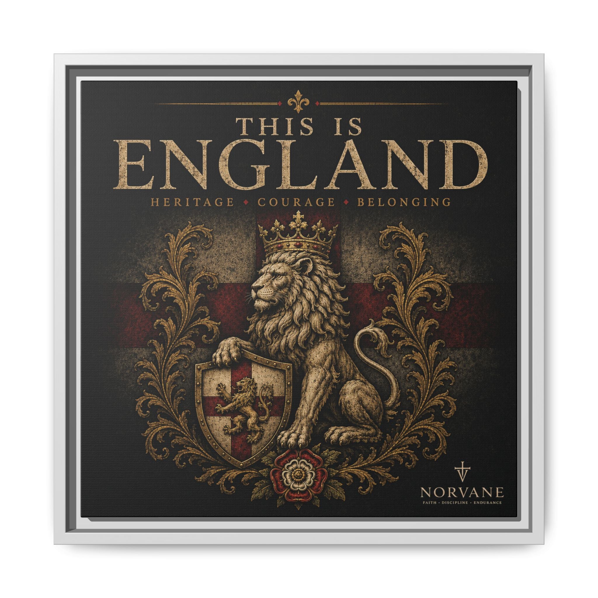 Norvane This Is England Framed Canvas – Vintage Lion Crest Wall Decor in White – view 15