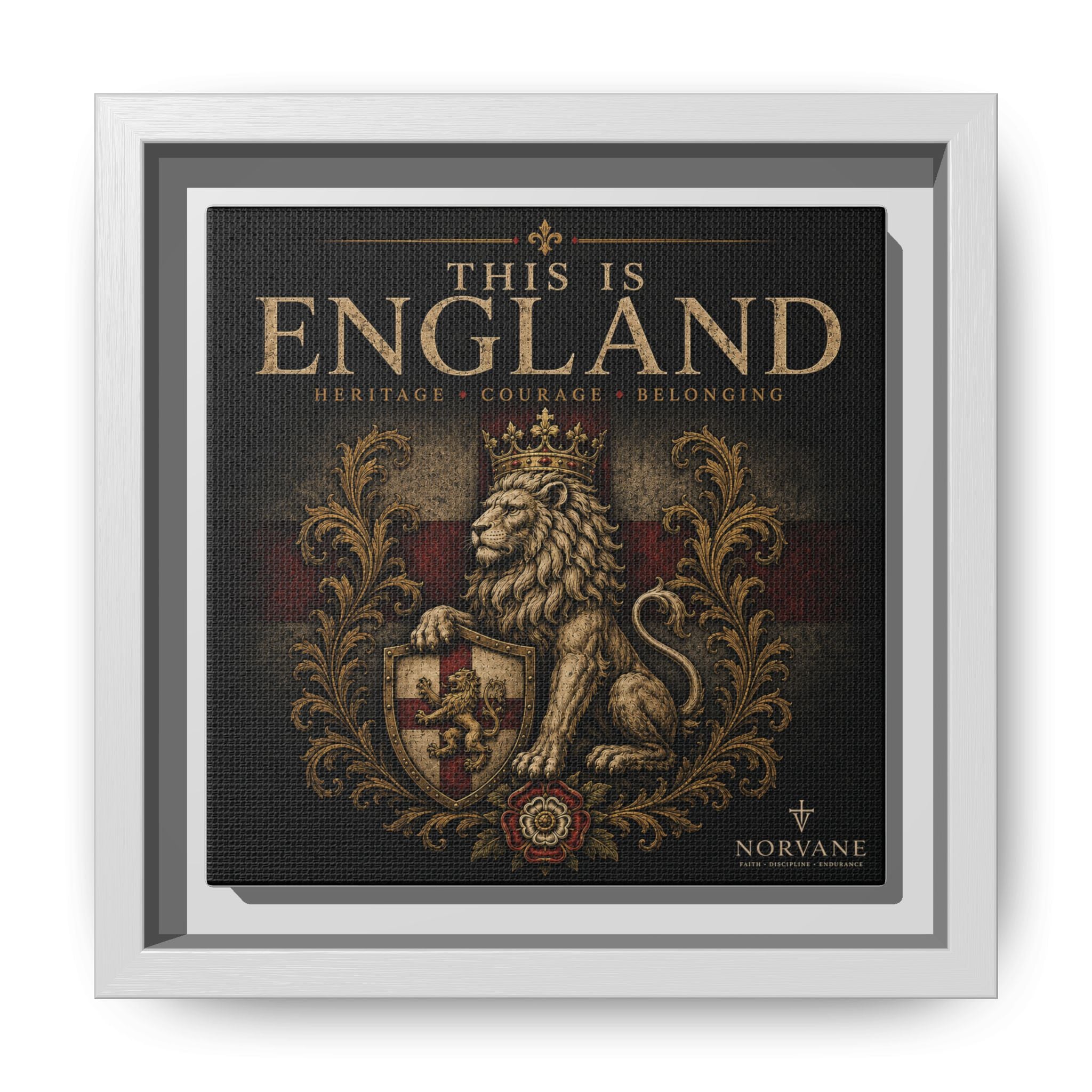 Norvane This Is England Framed Canvas – Vintage Lion Crest Wall Decor in White – view 17