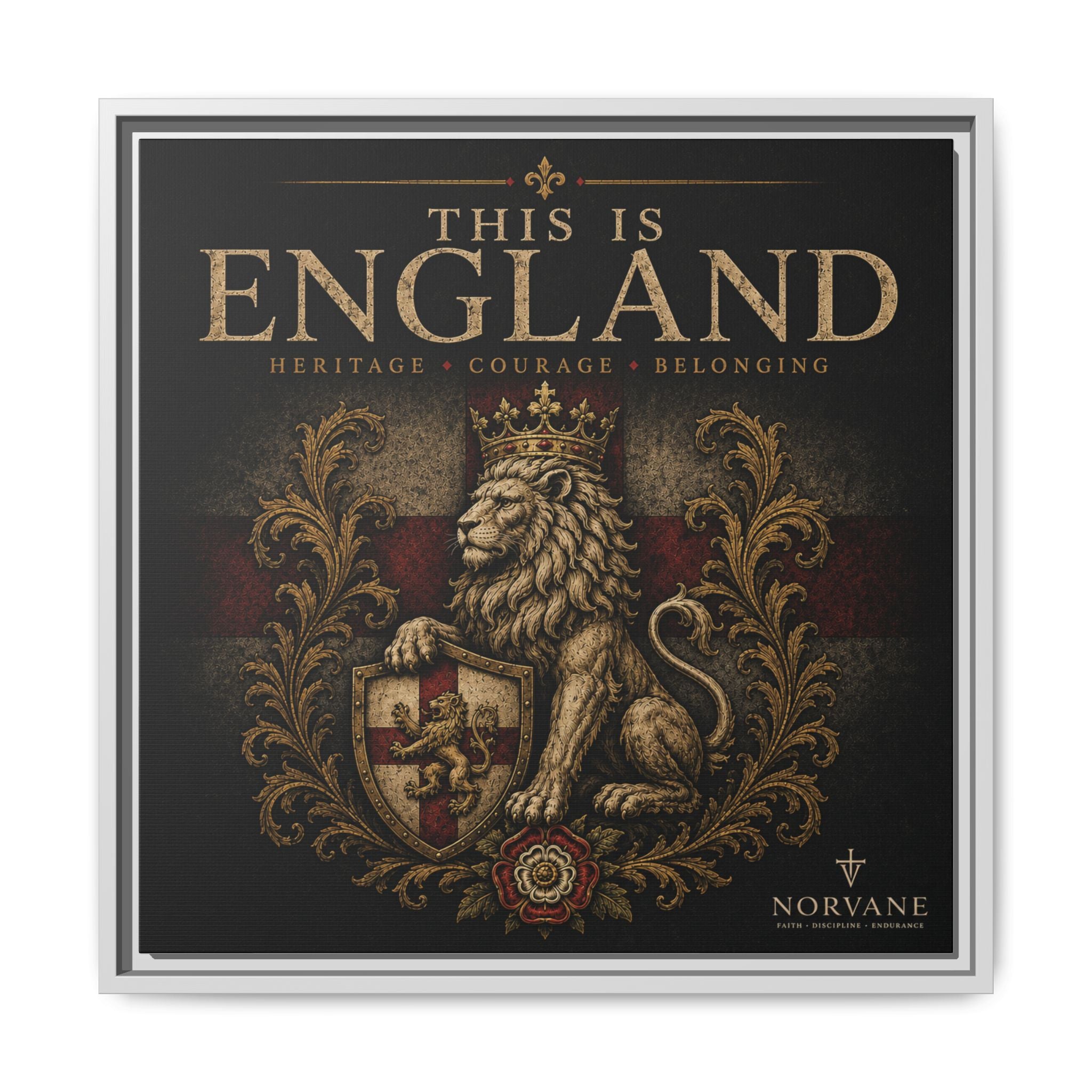 Norvane This Is England Framed Canvas – Vintage Lion Crest Wall Decor in White – view 24