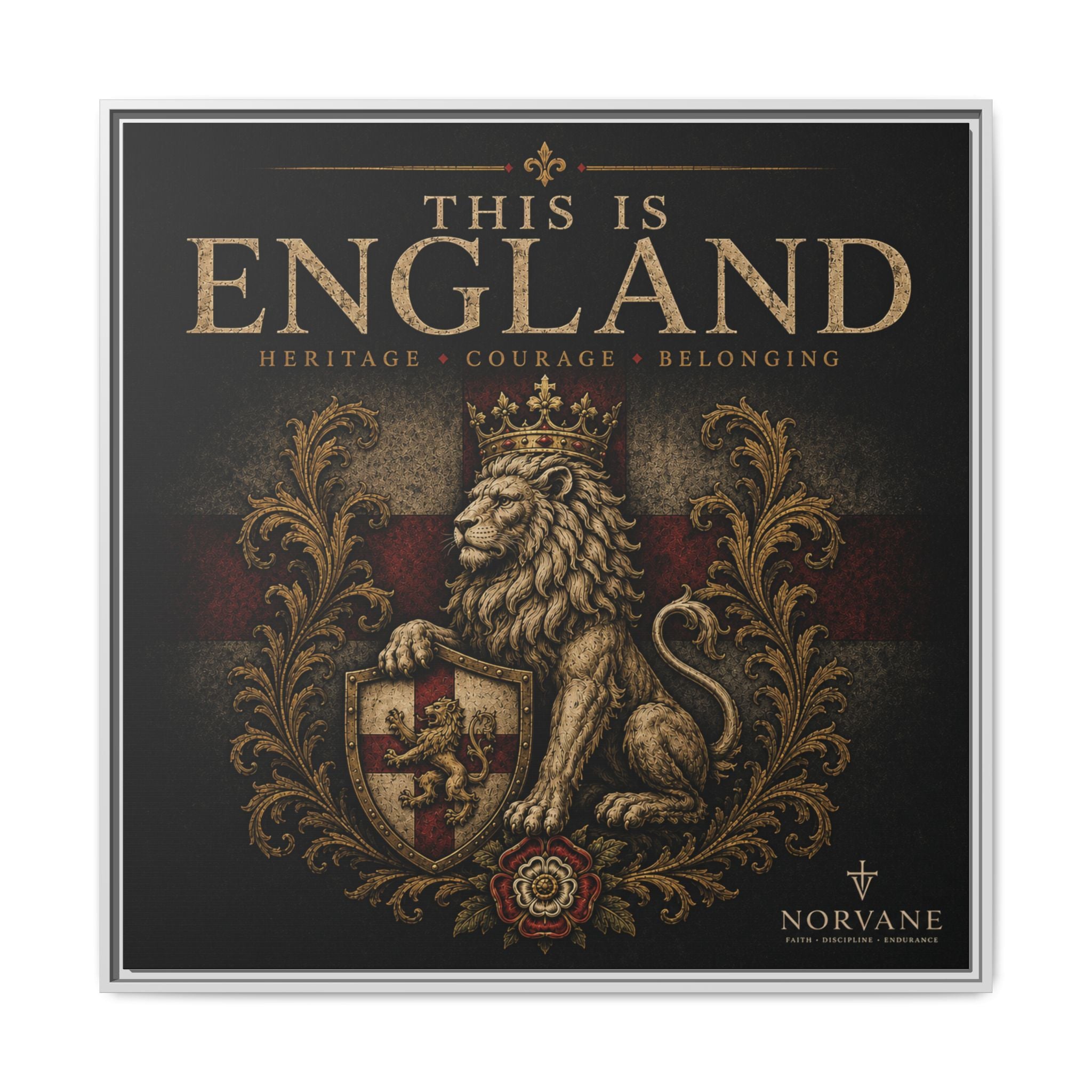 Norvane This Is England Framed Canvas – Vintage Lion Crest Wall Decor in White – view 25