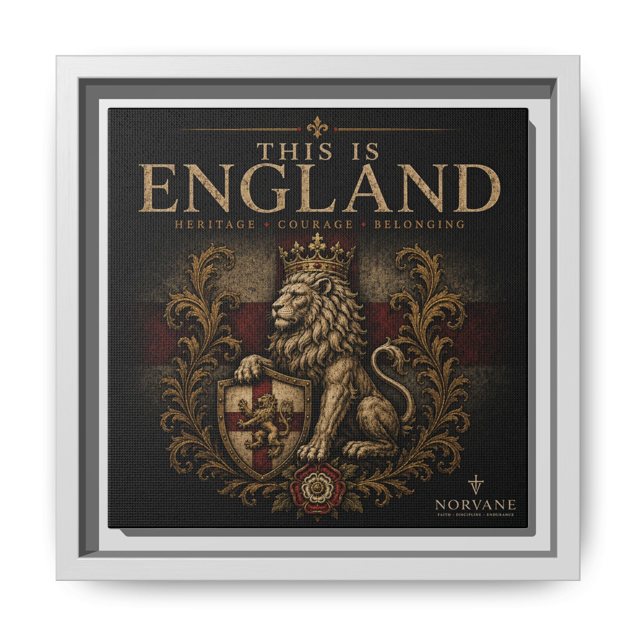 Norvane This Is England Framed Canvas – Vintage Lion Crest Wall Decor in White – view 5