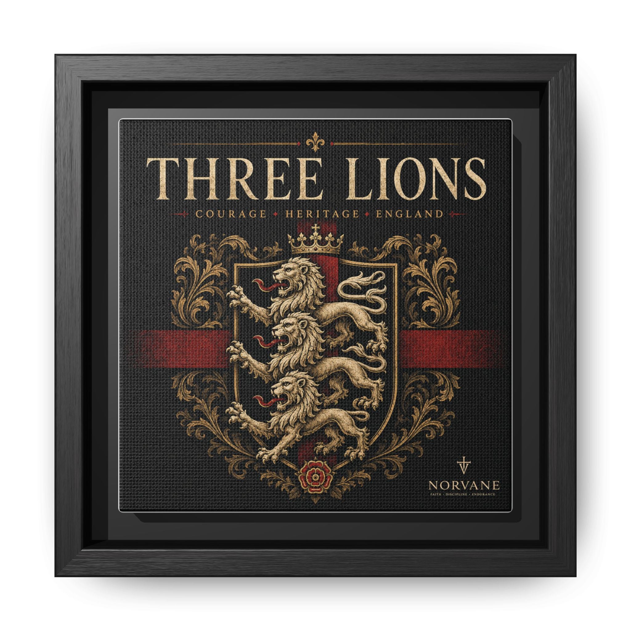 Norvane Three Lions Framed Canvas – Heraldic England Crest Print in Black – view 18