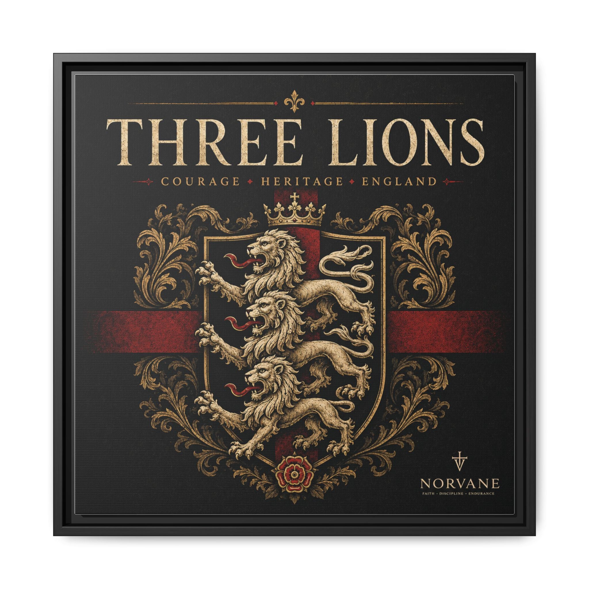 Norvane Three Lions Framed Canvas – Heraldic England Crest Print in Black – view 21