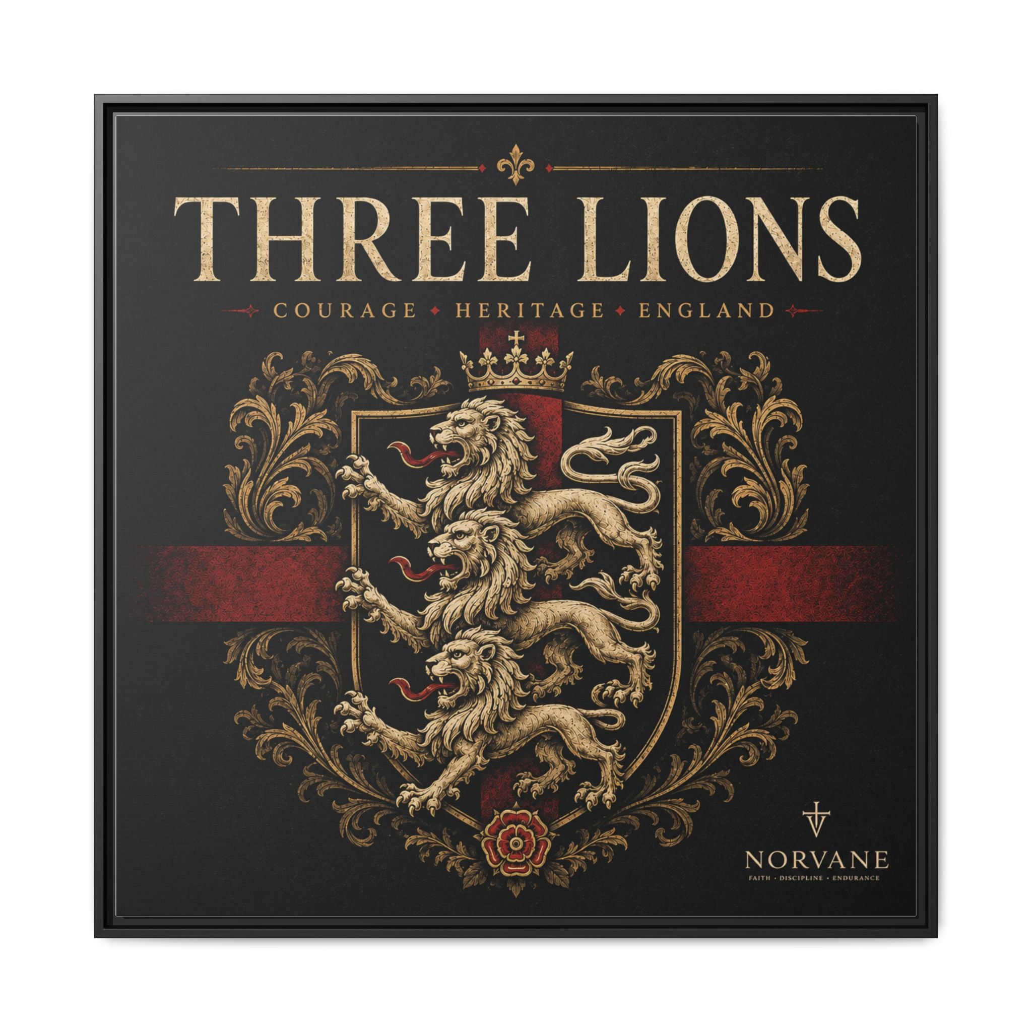 Norvane Three Lions Framed Canvas – Heraldic England Crest Print in Black – view 26