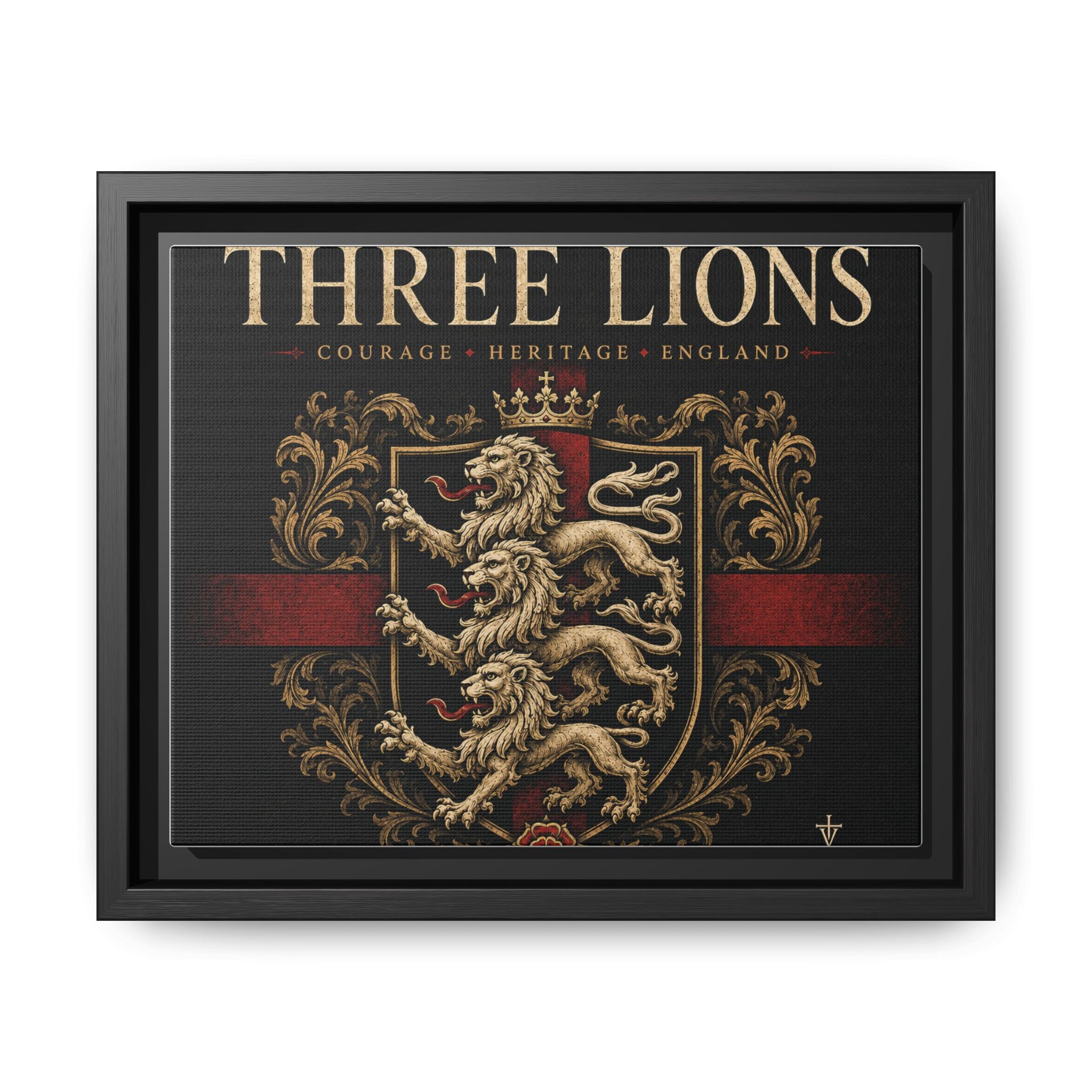 Norvane Three Lions Framed Canvas – Heraldic England Crest Print in Black – view 29