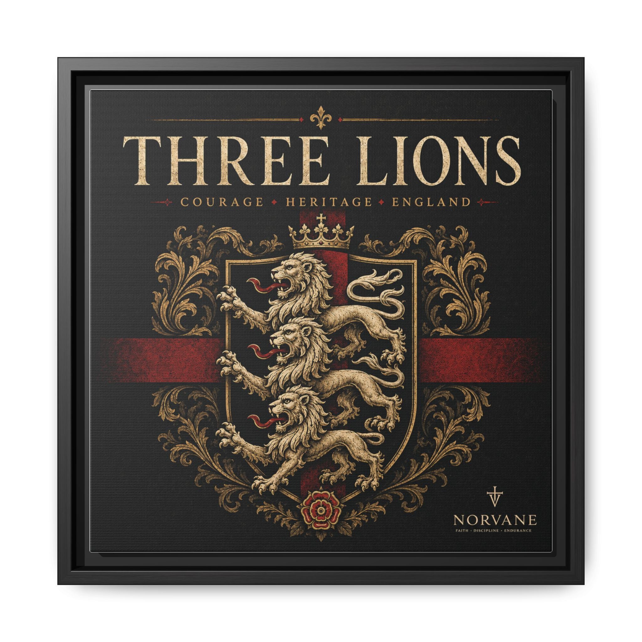 Norvane Three Lions Framed Canvas – Heraldic England Crest Print in Black – view 30