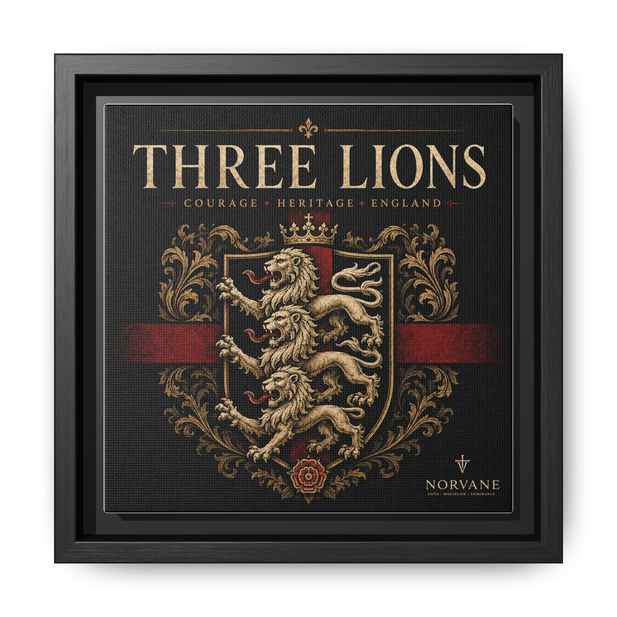 Norvane Three Lions Framed Canvas – Heraldic England Crest Print in Black – view 6