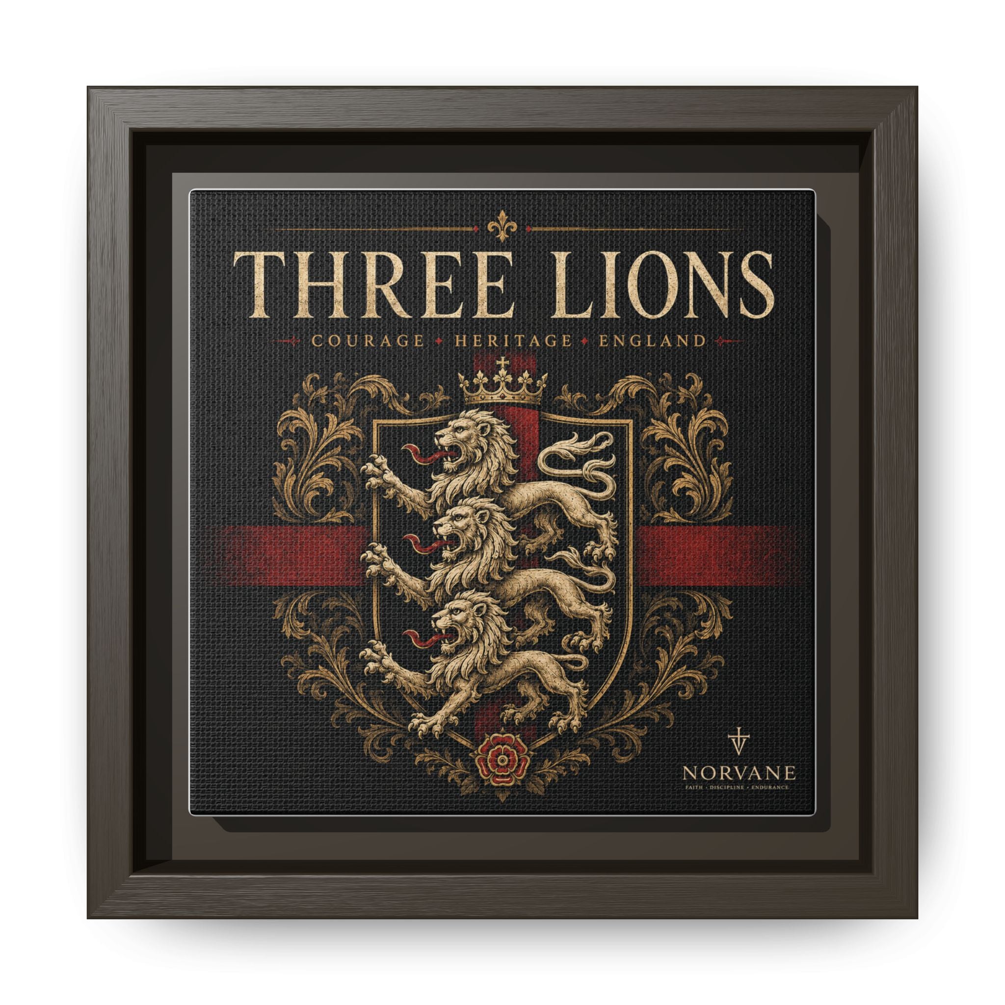Norvane Three Lions Framed Canvas – Heraldic England Crest Print in Espresso – view 19