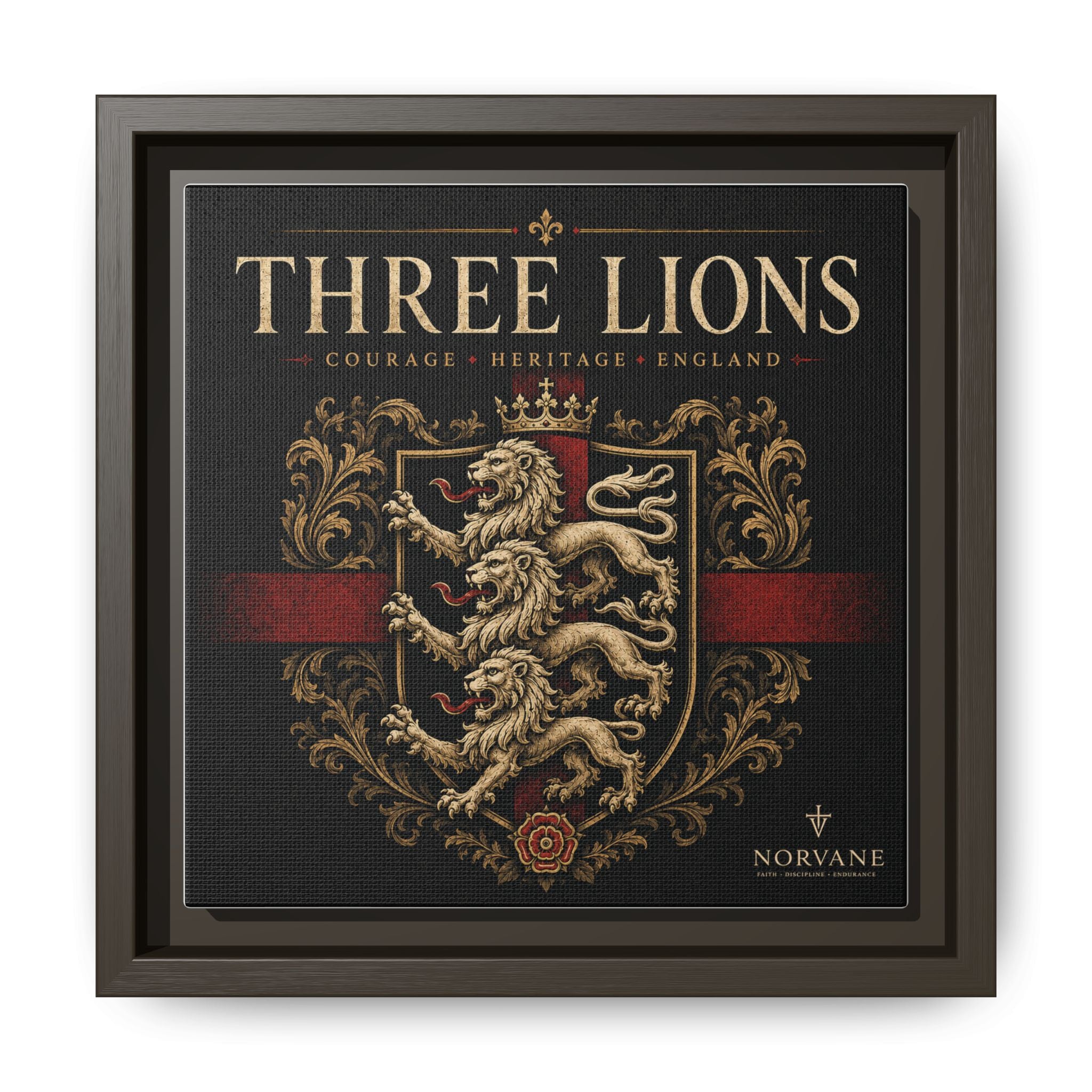 Norvane Three Lions Framed Canvas – Heraldic England Crest Print in Espresso – view 7
