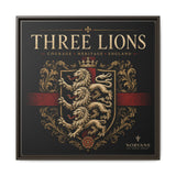 Norvane Three Lions Framed Canvas – Heraldic England Crest Print in Espresso