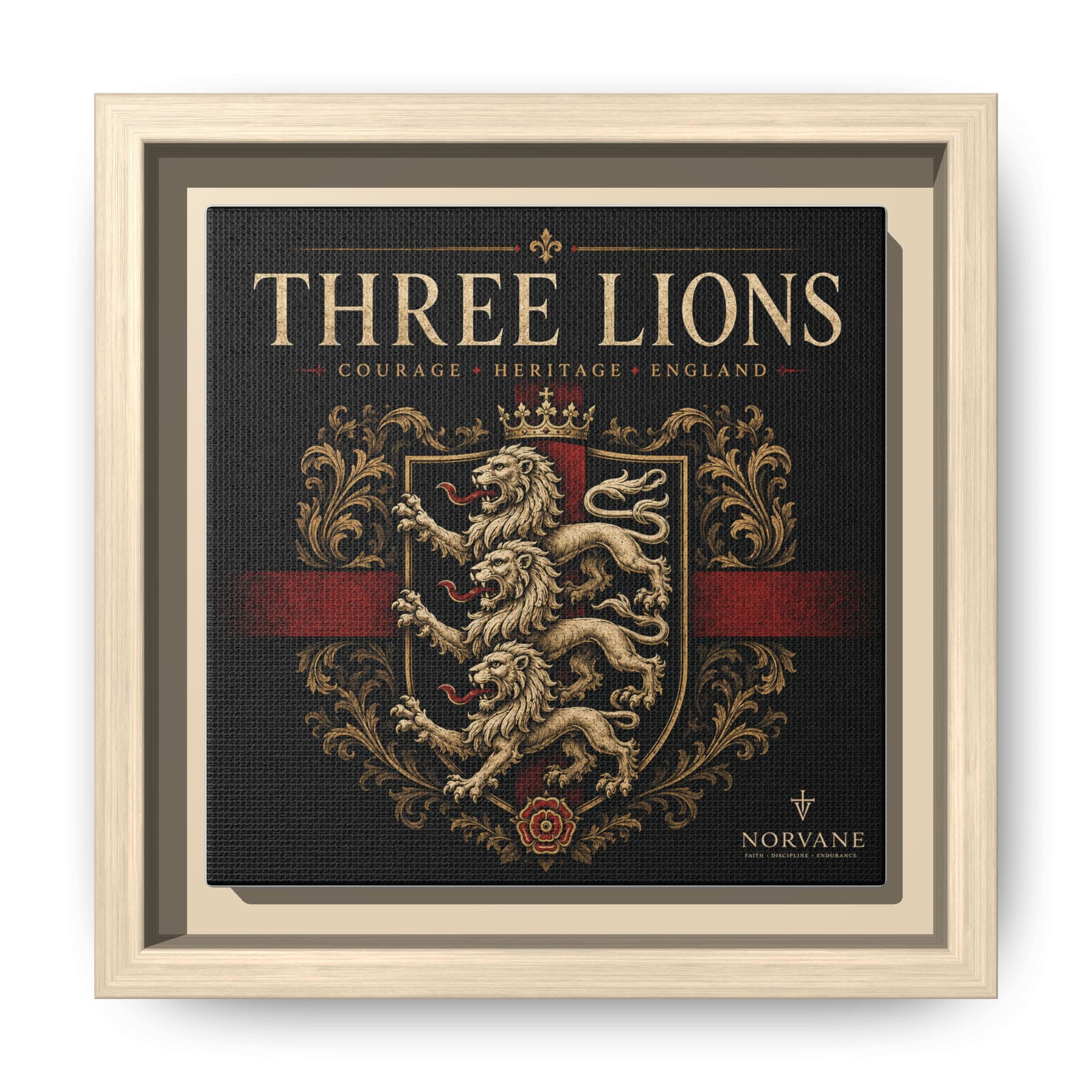 Norvane Three Lions Framed Canvas – Heraldic England Crest Print in Natural – view 20