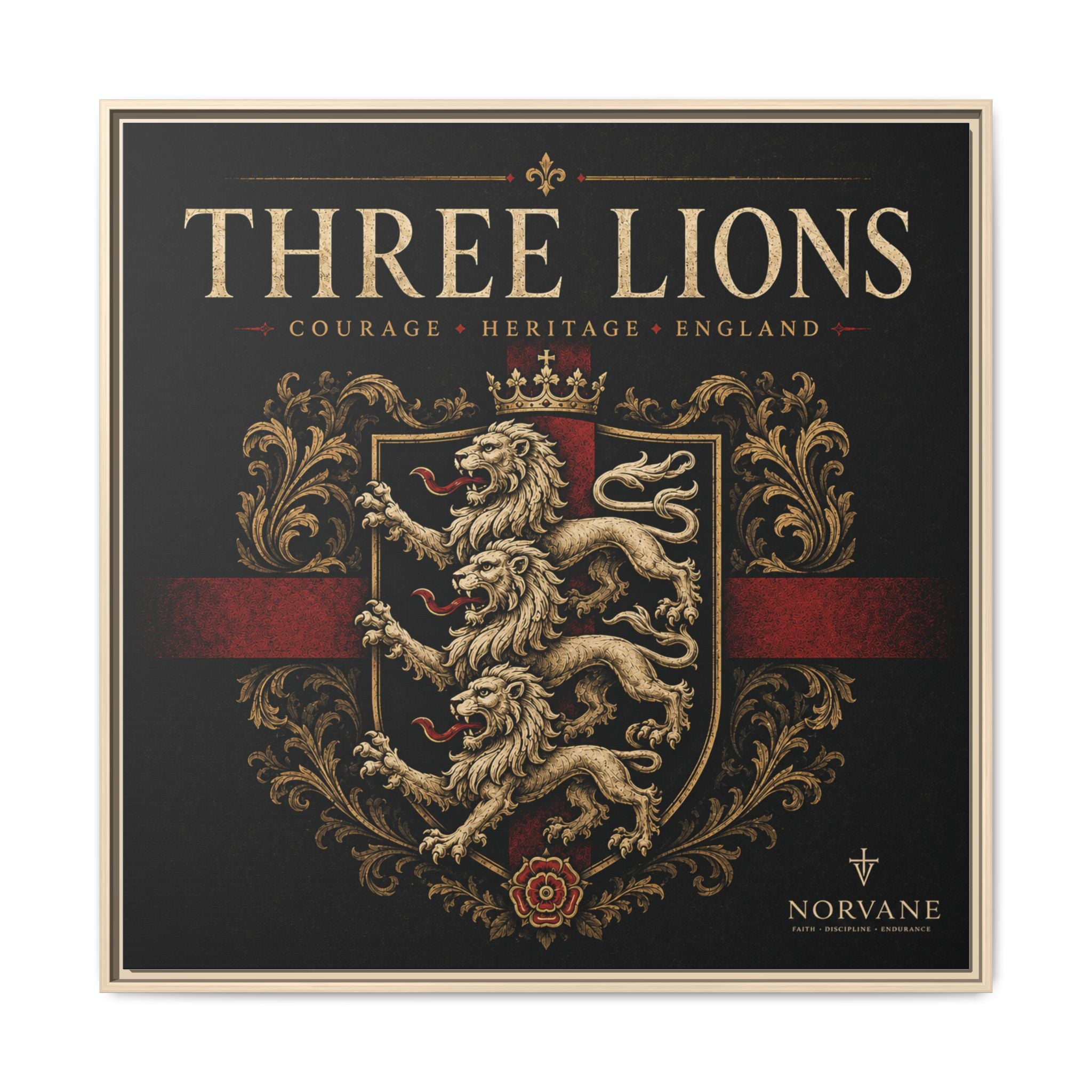 Norvane Three Lions Framed Canvas – Heraldic England Crest Print in Natural – view 27