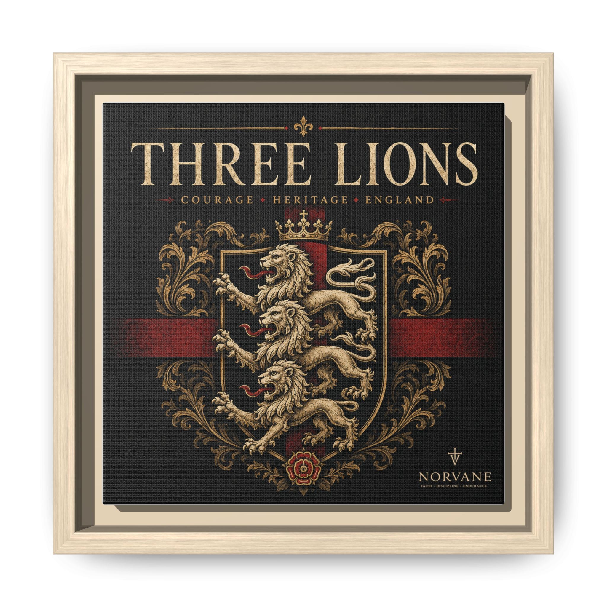 Norvane Three Lions Framed Canvas – Heraldic England Crest Print in Natural – view 8