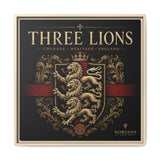 Norvane Three Lions Framed Canvas – Heraldic England Crest Print in Natural