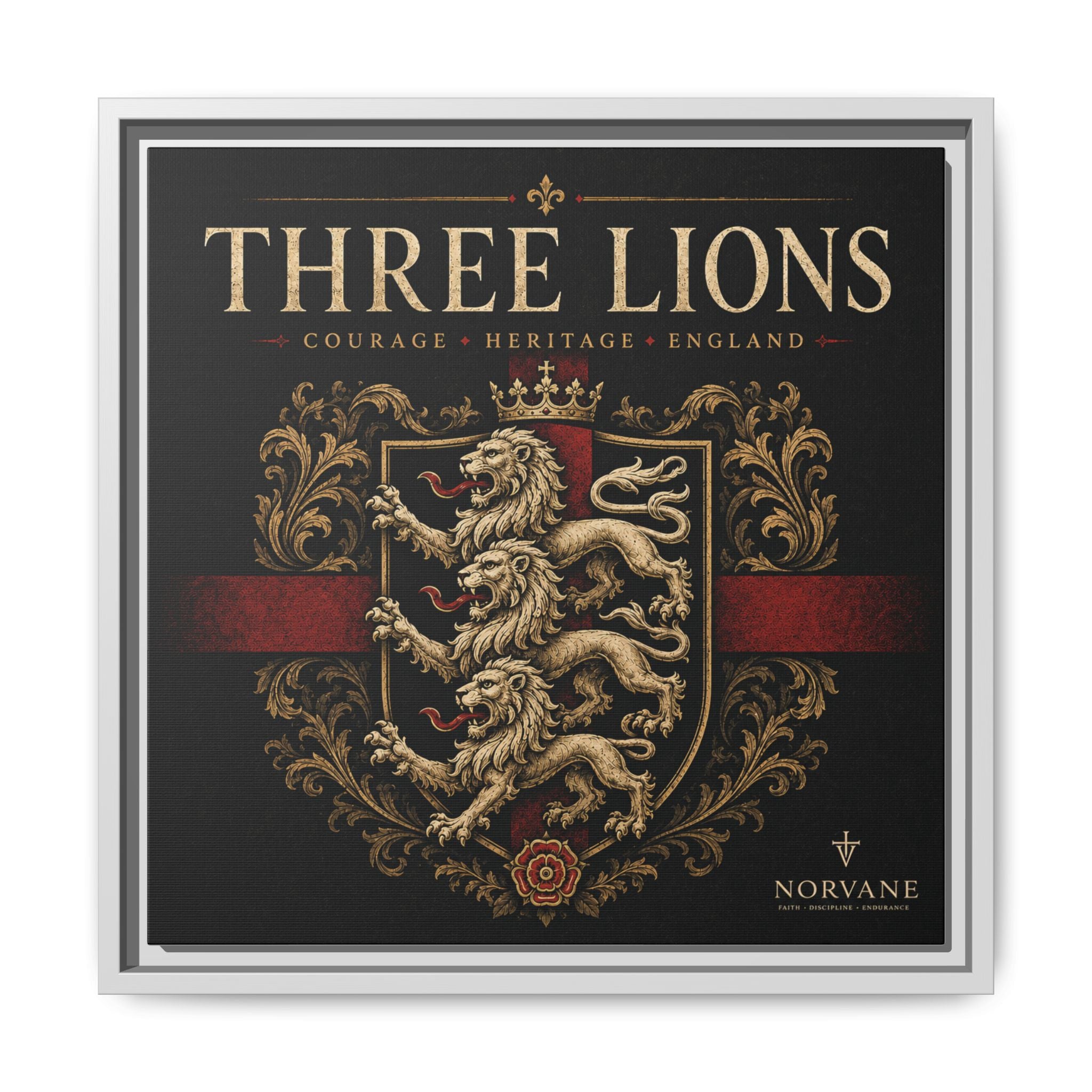 Norvane Three Lions Framed Canvas – Heraldic England Crest Print in White – view 15