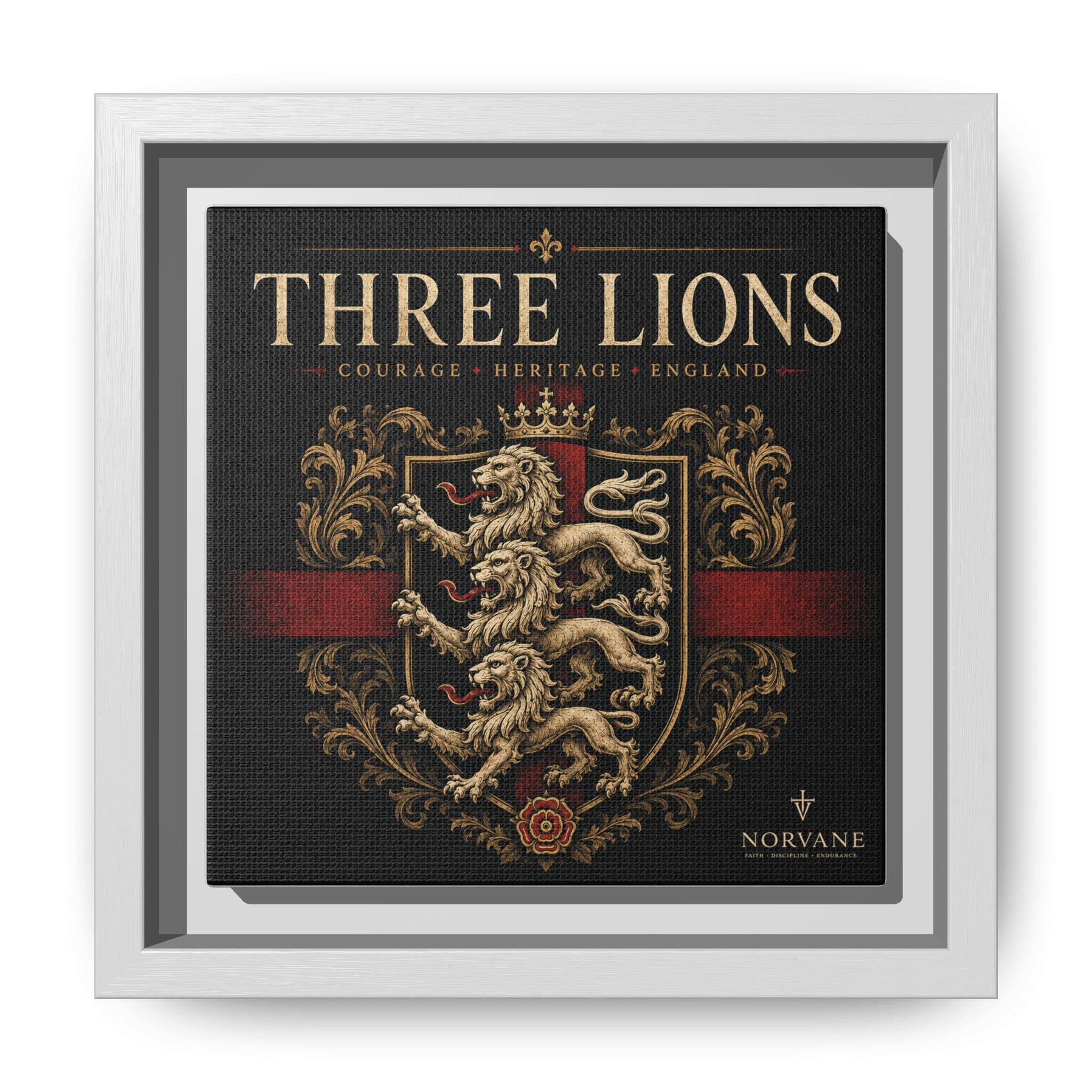 Norvane Three Lions Framed Canvas – Heraldic England Crest Print in White – view 17