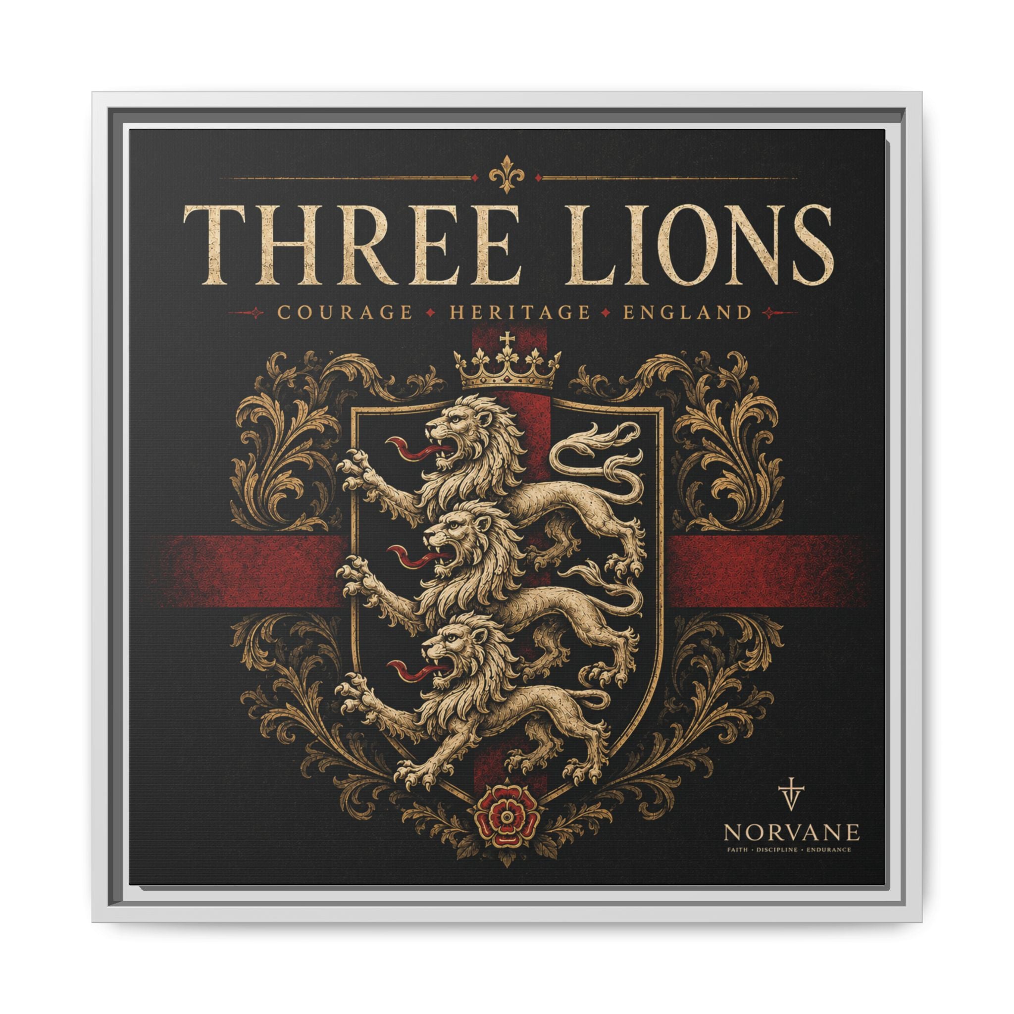 Norvane Three Lions Framed Canvas – Heraldic England Crest Print in White – view 24