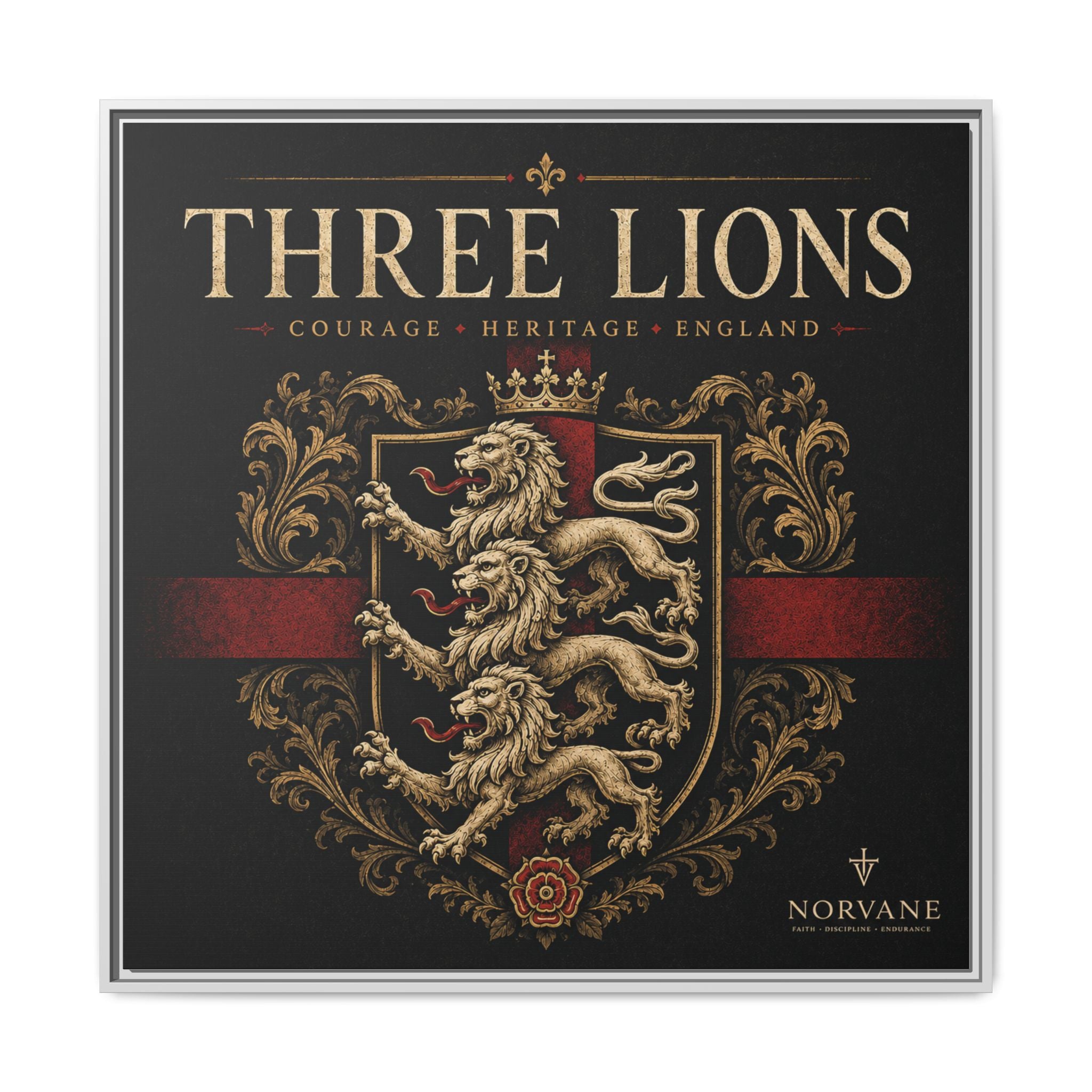 Norvane Three Lions Framed Canvas – Heraldic England Crest Print in White – view 25