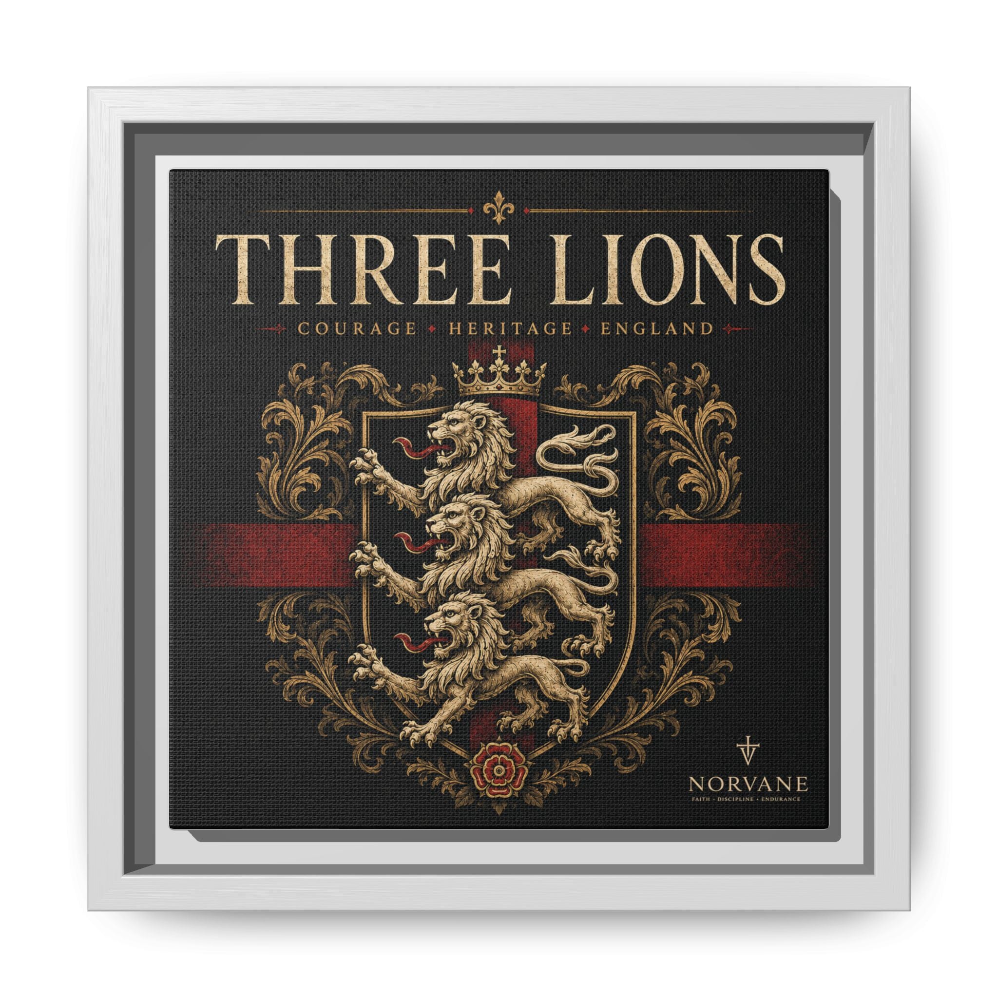 Norvane Three Lions Framed Canvas – Heraldic England Crest Print in White – view 5