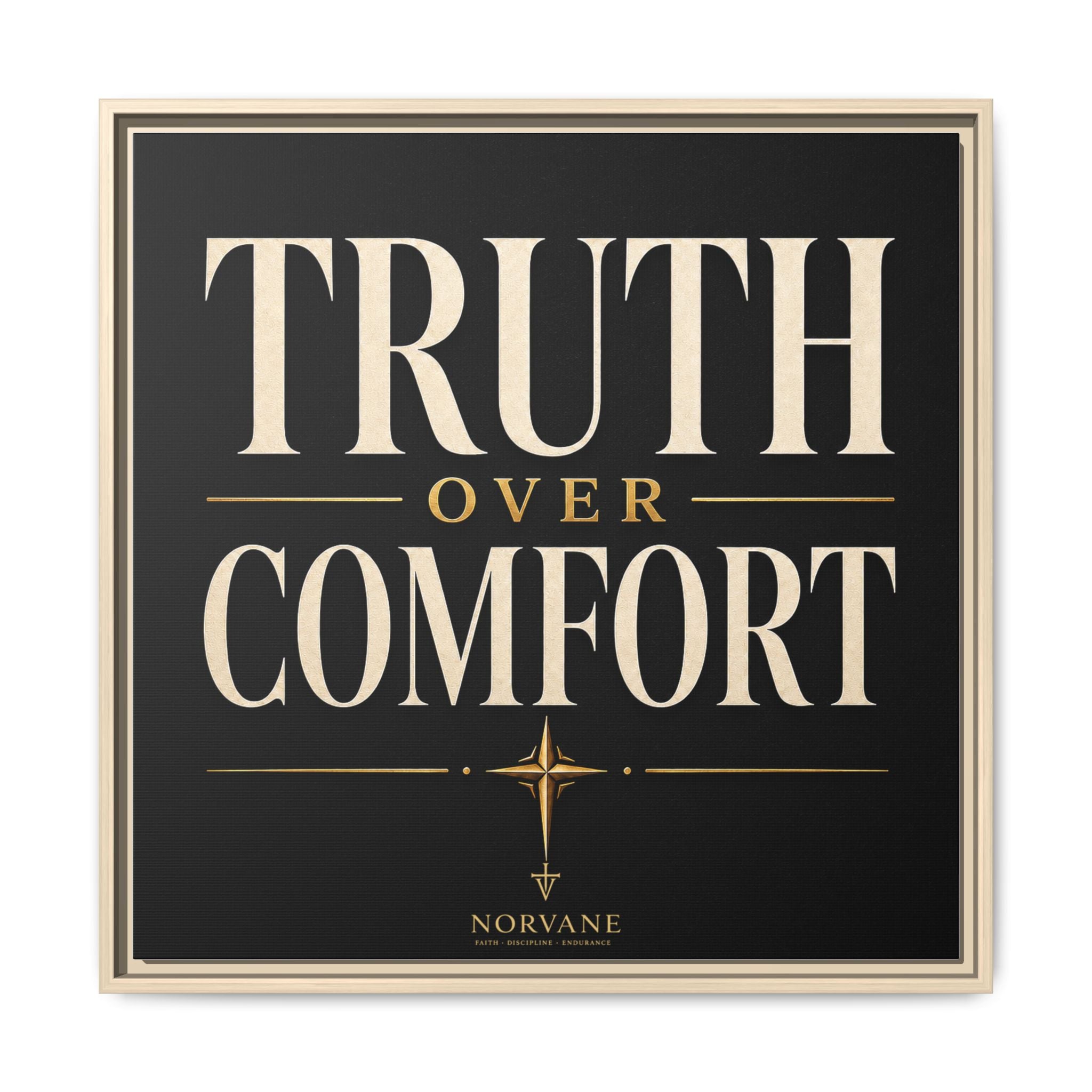 Norvane Truth Over Comfort Framed Canvas – Statement Typography Wall Art in Natural