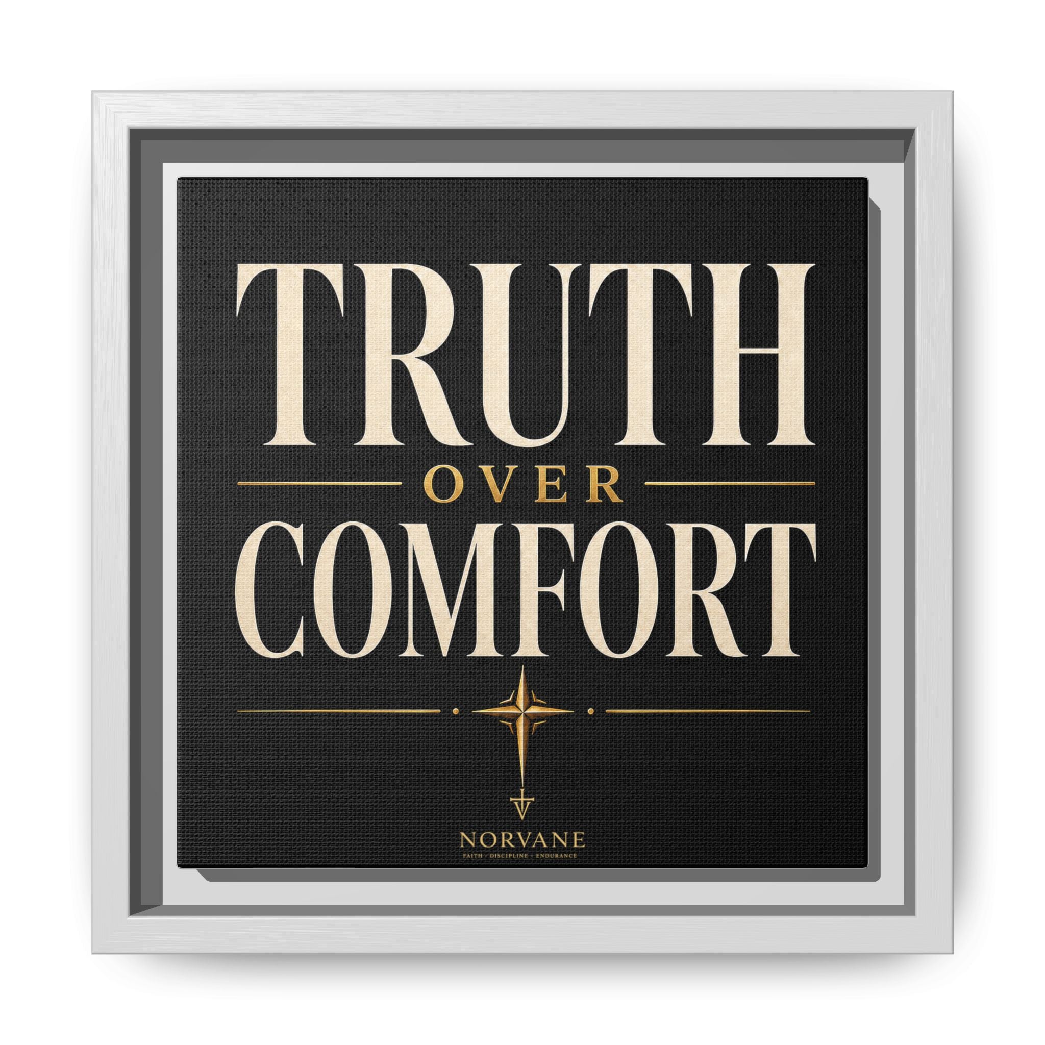 Norvane Truth Over Comfort Framed Canvas – Statement Typography Wall Art in White – view 5