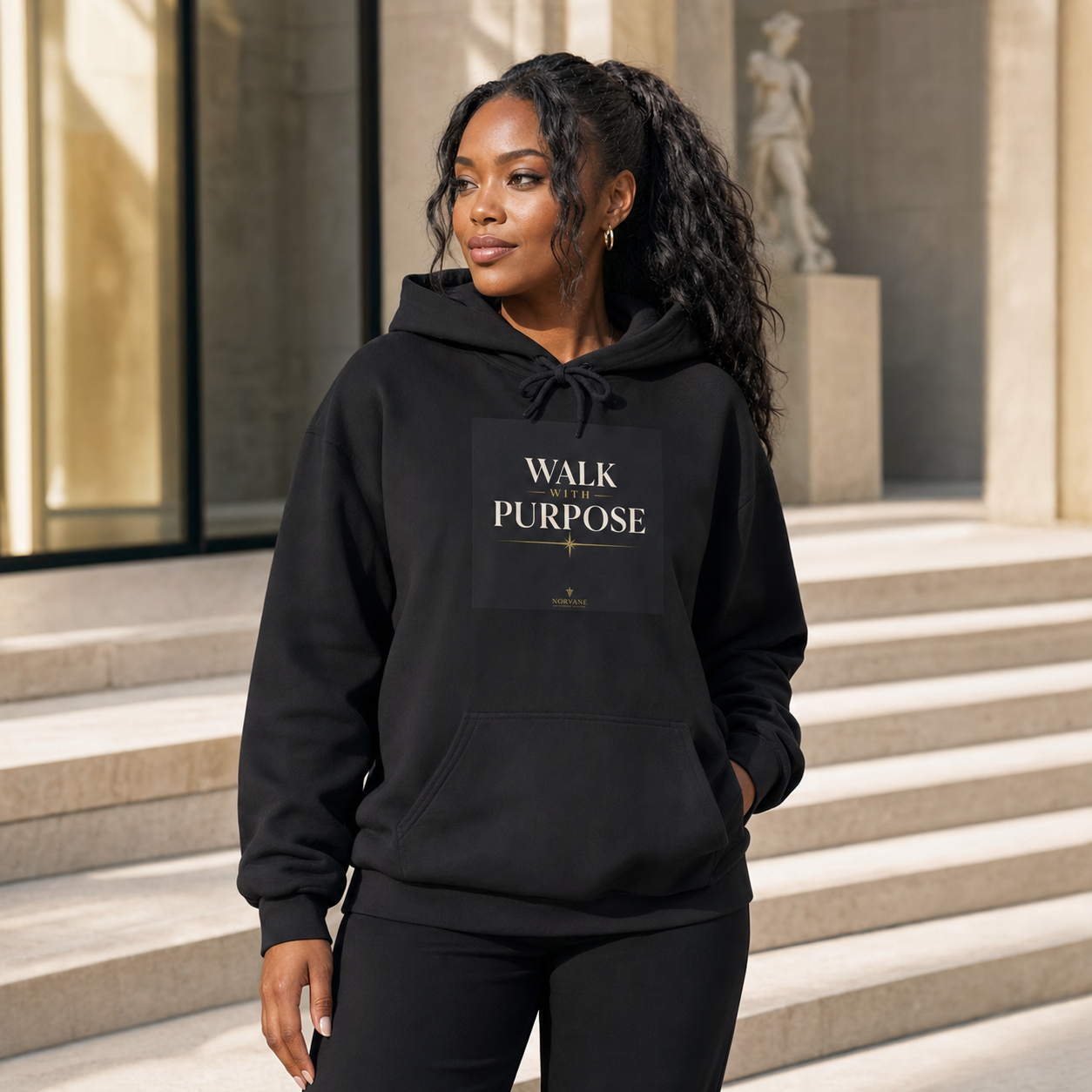 Norvane Walk With Purpose Hoodie – Inspirational Quote Pullover in Black