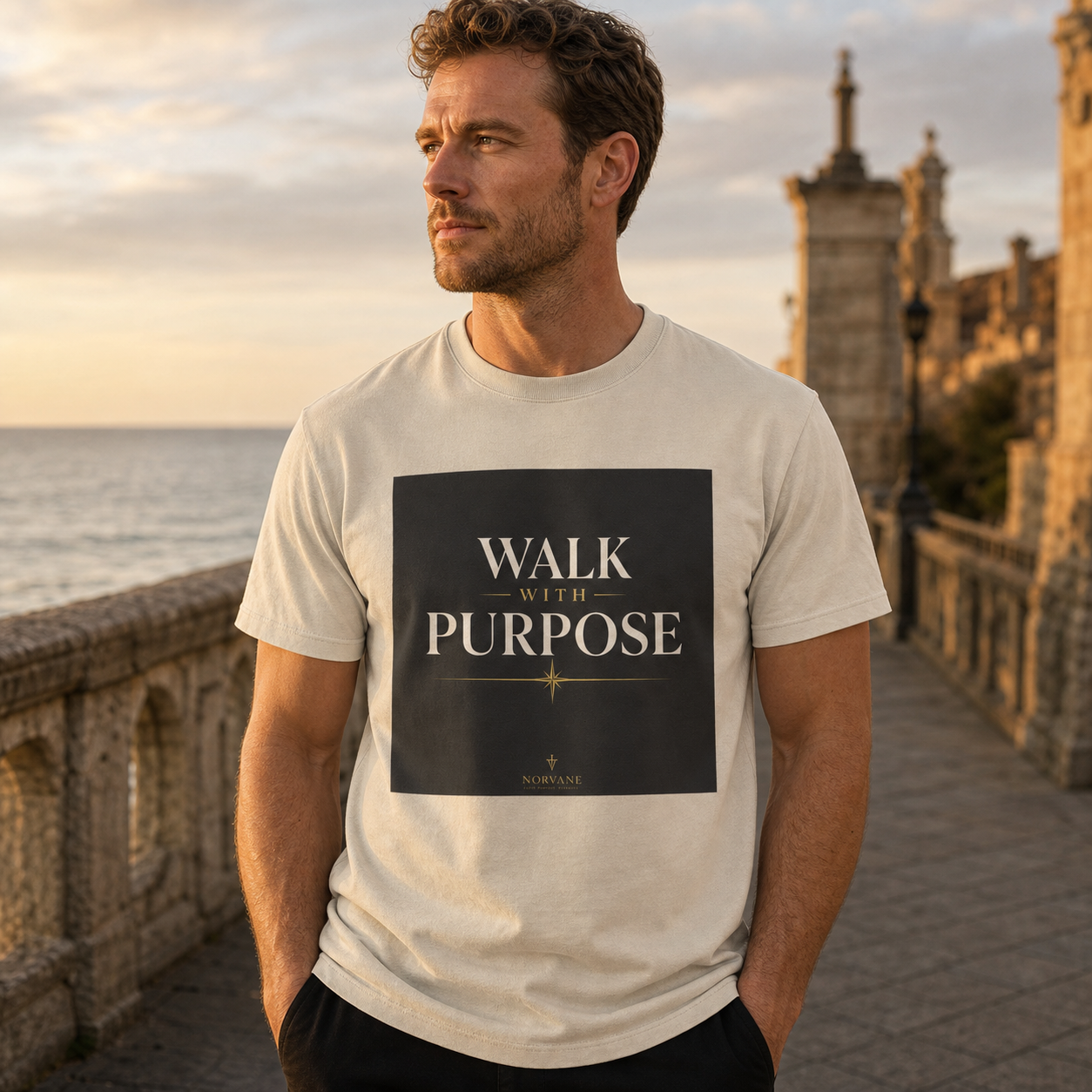 Norvane Walk With Purpose T-Shirt – Inspirational Graphic Tee in Sand