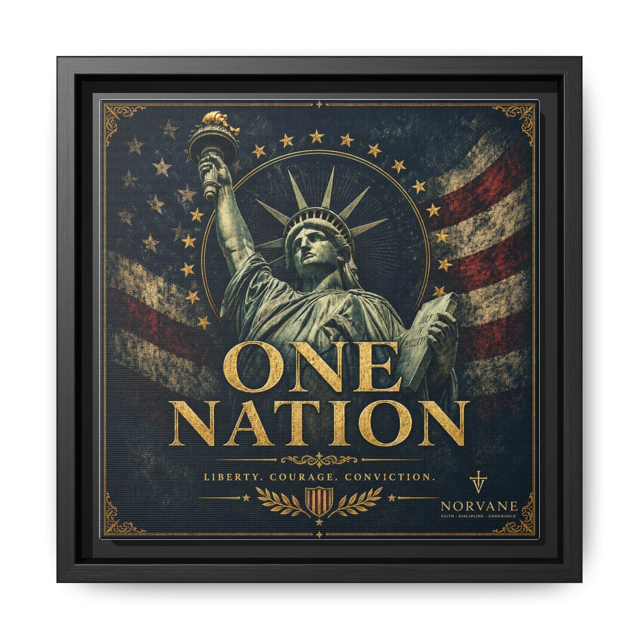 One Nation Matte Canvas Print — Patriotic Statue of Liberty Framed Wall Art Canvas Printify 10″ x 10″ 1.25" Black