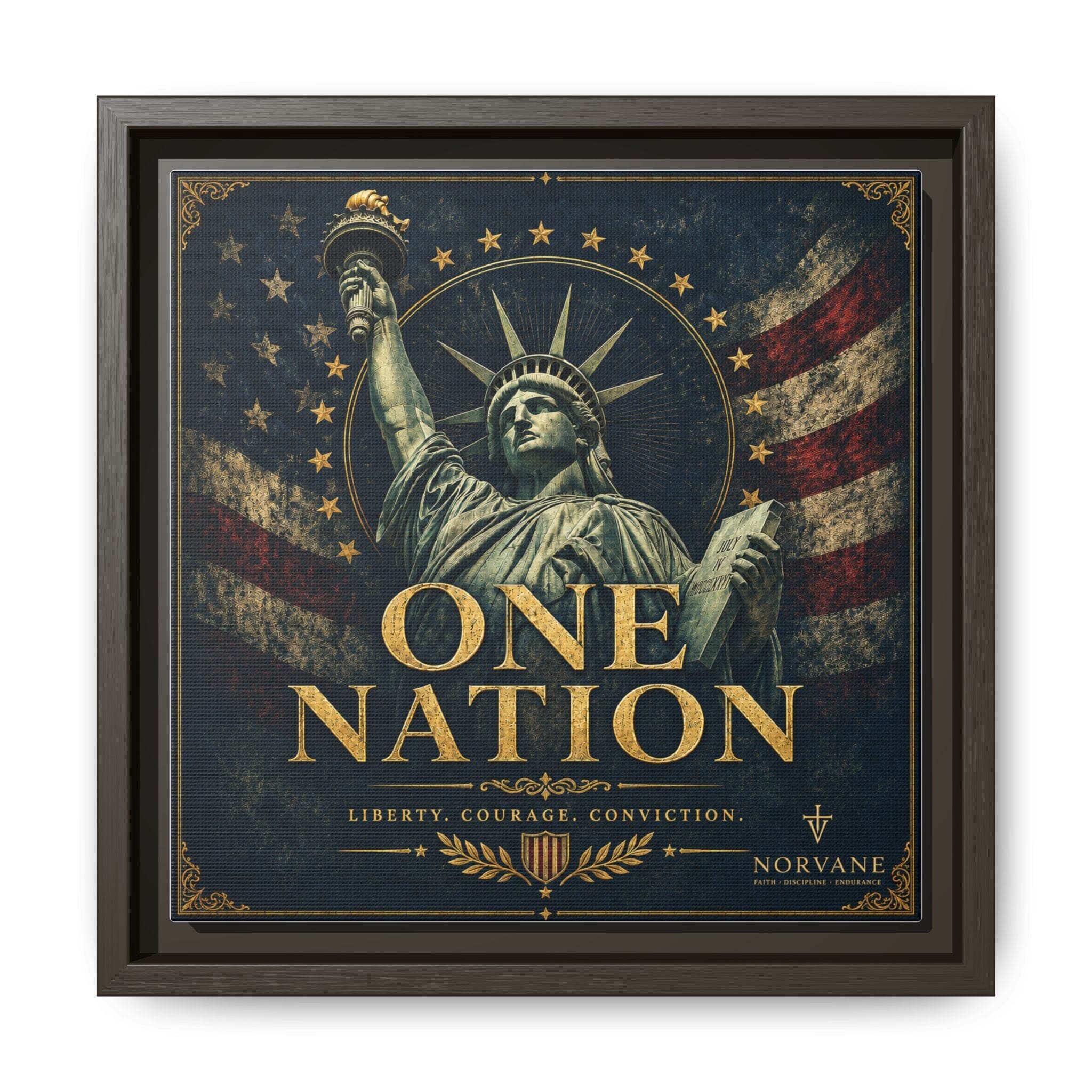 One Nation Matte Canvas Print — Patriotic Statue of Liberty Framed Wall Art Canvas Printify 10″ x 10″ 1.25" Espresso