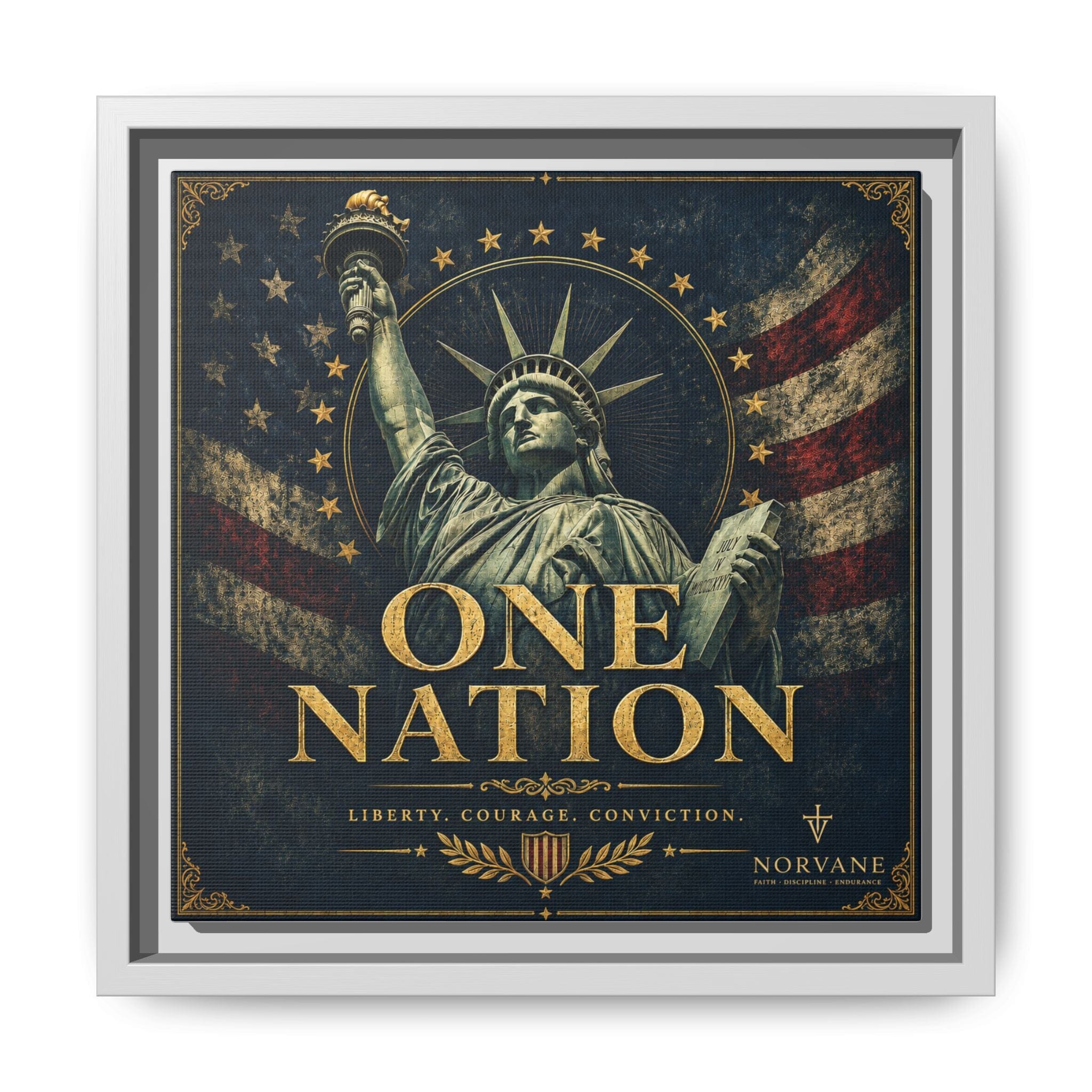 One Nation Matte Canvas Print — Patriotic Statue of Liberty Framed Wall Art Canvas Printify 10″ x 10″ 1.25" White