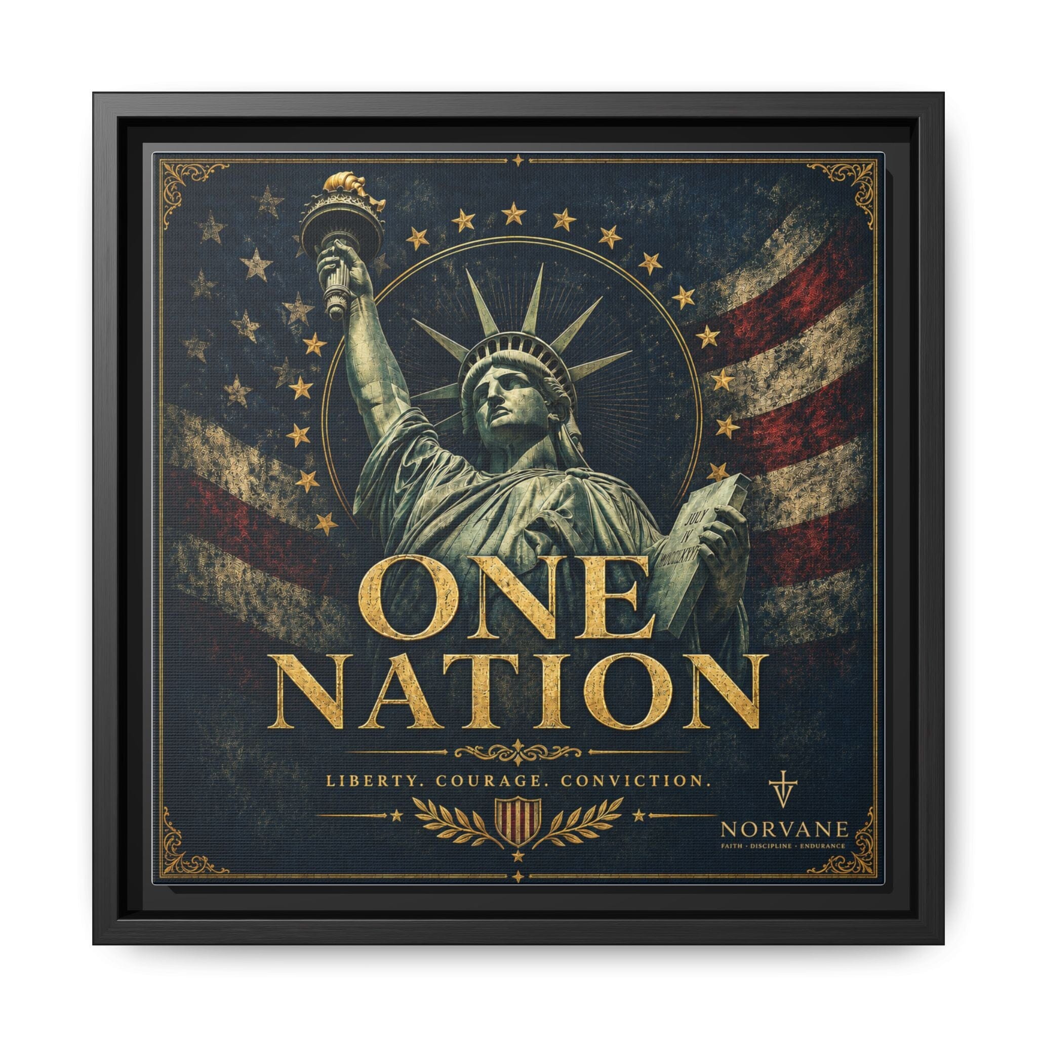 One Nation Matte Canvas Print — Patriotic Statue of Liberty Framed Wall Art Canvas Printify 12″ x 12″ 1.25" Black