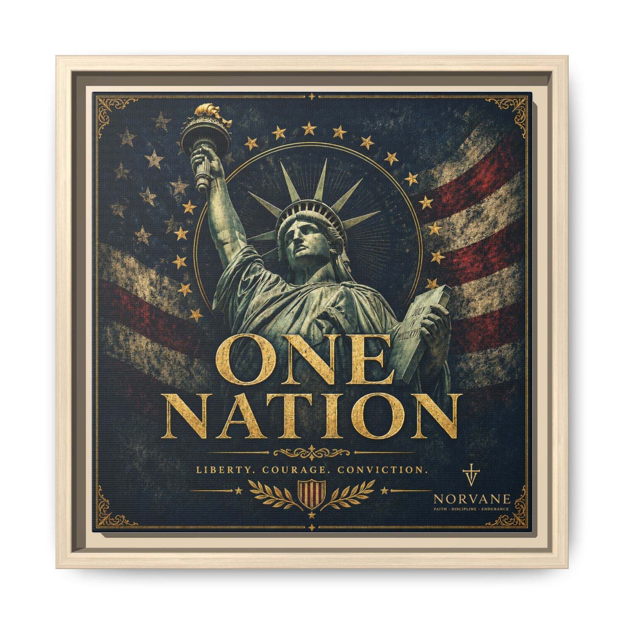 One Nation Matte Canvas Print — Patriotic Statue of Liberty Framed Wall Art Canvas Printify 12″ x 12″ 1.25" Natural