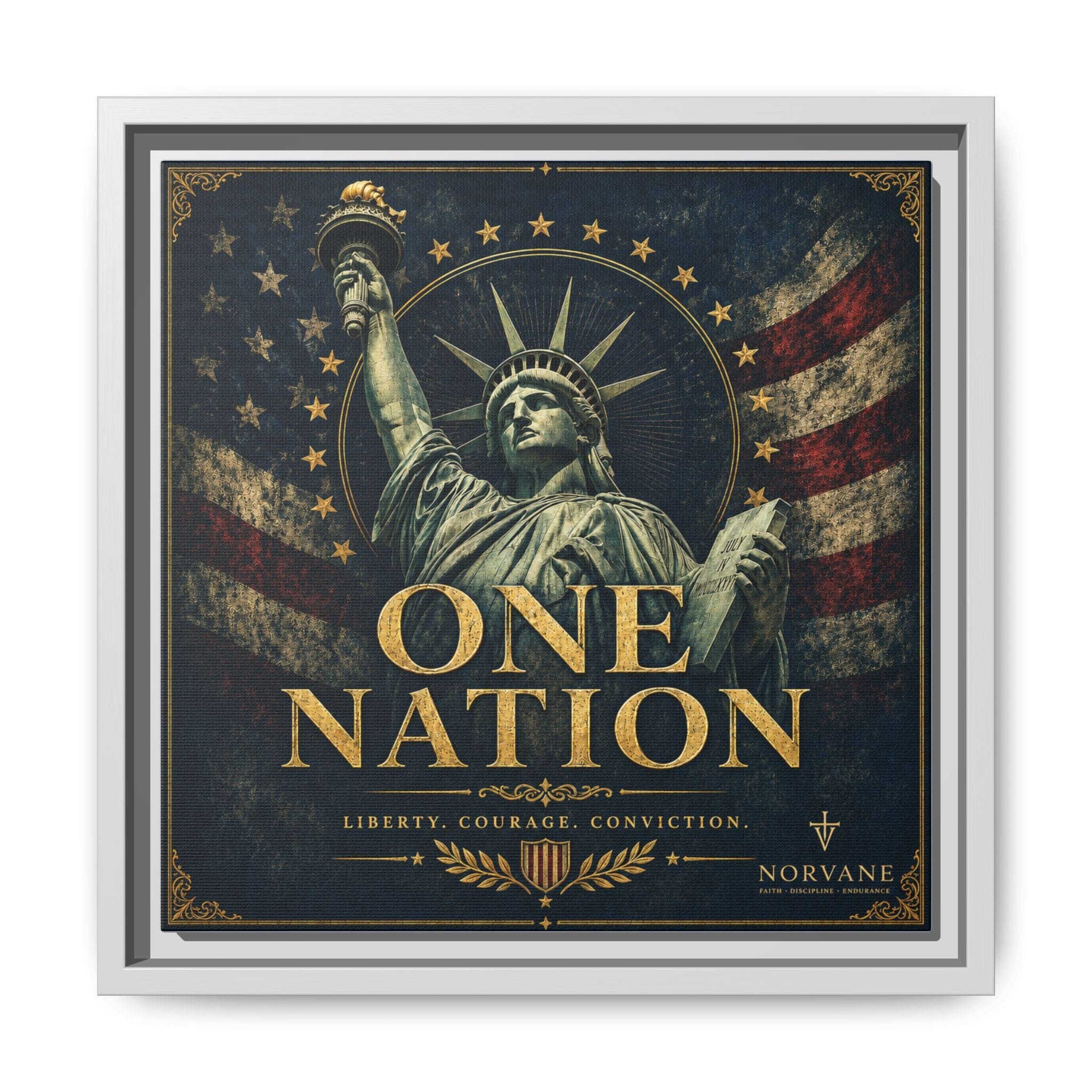 One Nation Matte Canvas Print — Patriotic Statue of Liberty Framed Wall Art Canvas Printify 12″ x 12″ 1.25" White