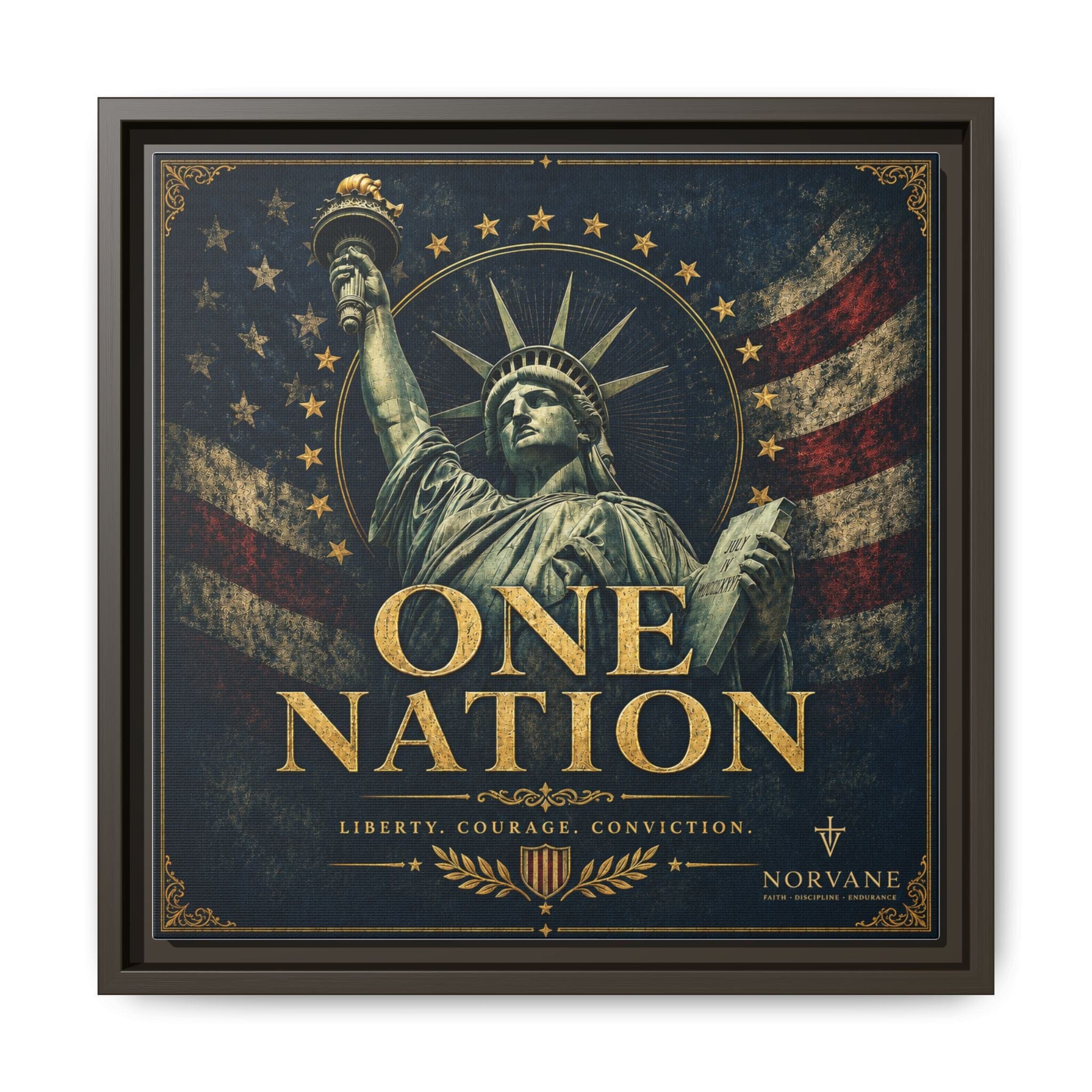 One Nation Matte Canvas Print — Patriotic Statue of Liberty Framed Wall Art Canvas Printify 14" x 14" 1.25" Espresso