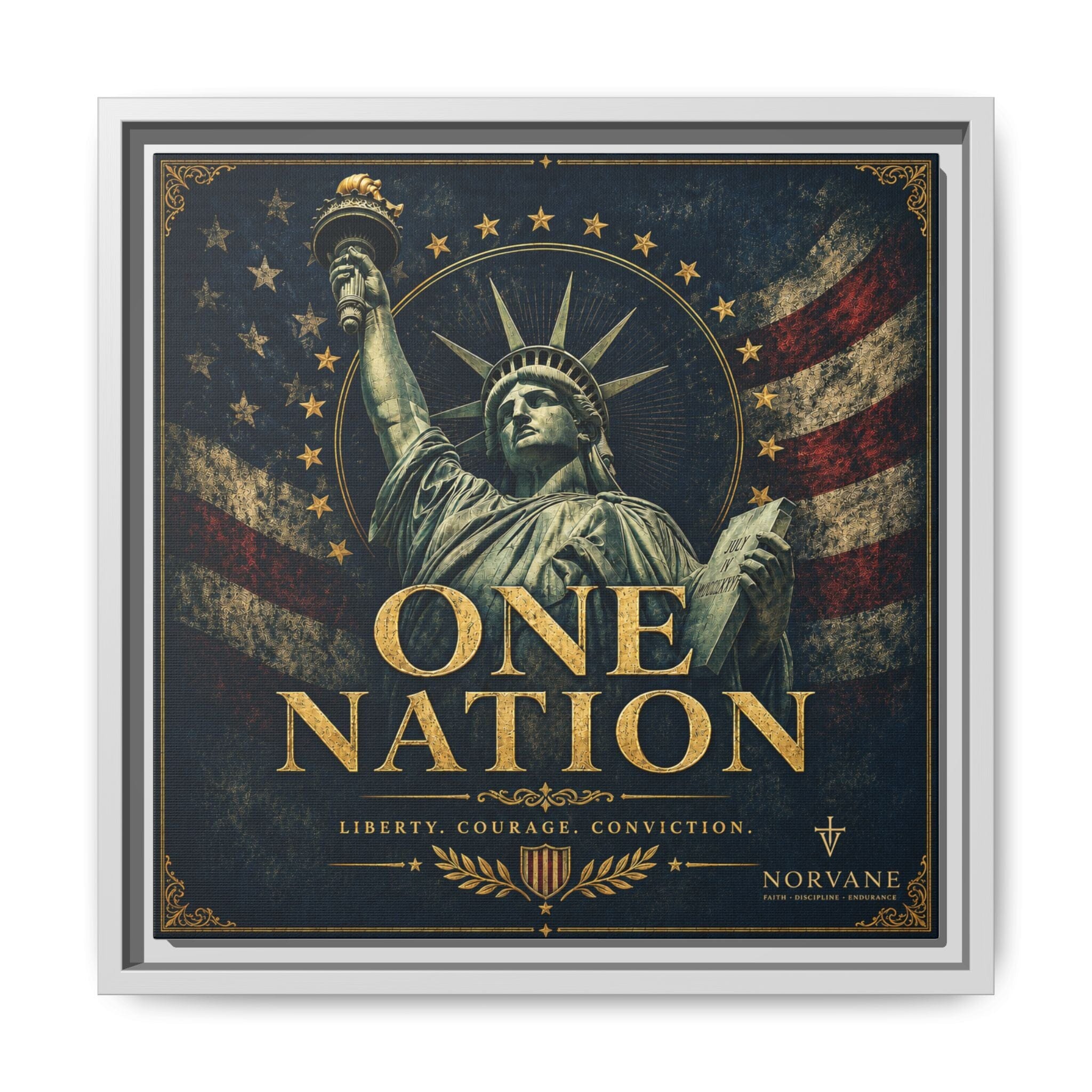 One Nation Matte Canvas Print — Patriotic Statue of Liberty Framed Wall Art Canvas Printify 14" x 14" 1.25" White