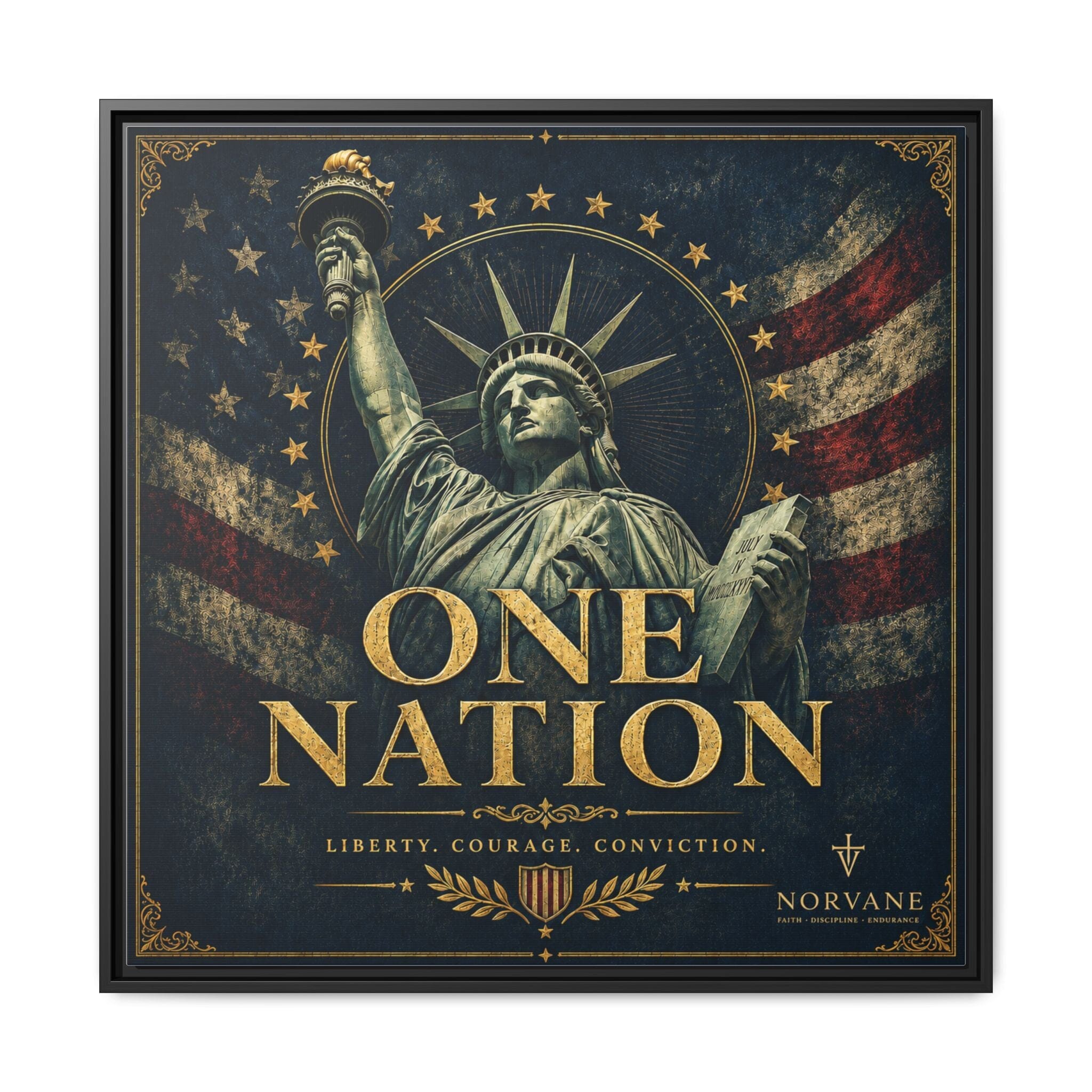 One Nation Matte Canvas Print — Patriotic Statue of Liberty Framed Wall Art Canvas Printify 30″ x 30″ 1.25" Black
