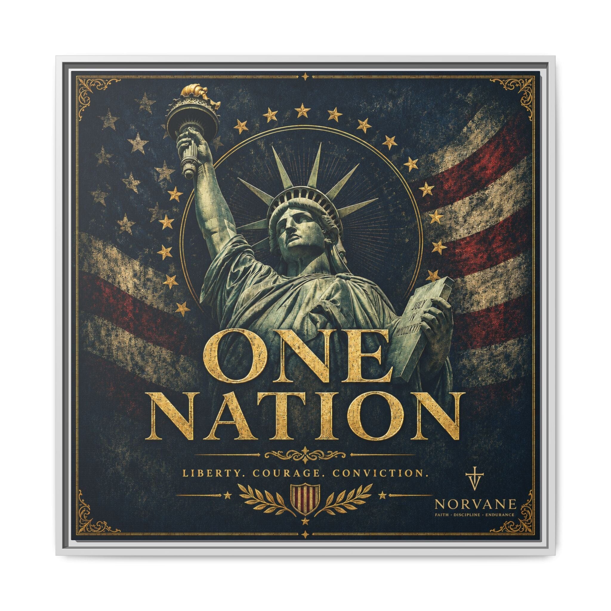One Nation Matte Canvas Print — Patriotic Statue of Liberty Framed Wall Art Canvas Printify 30″ x 30″ 1.25" White