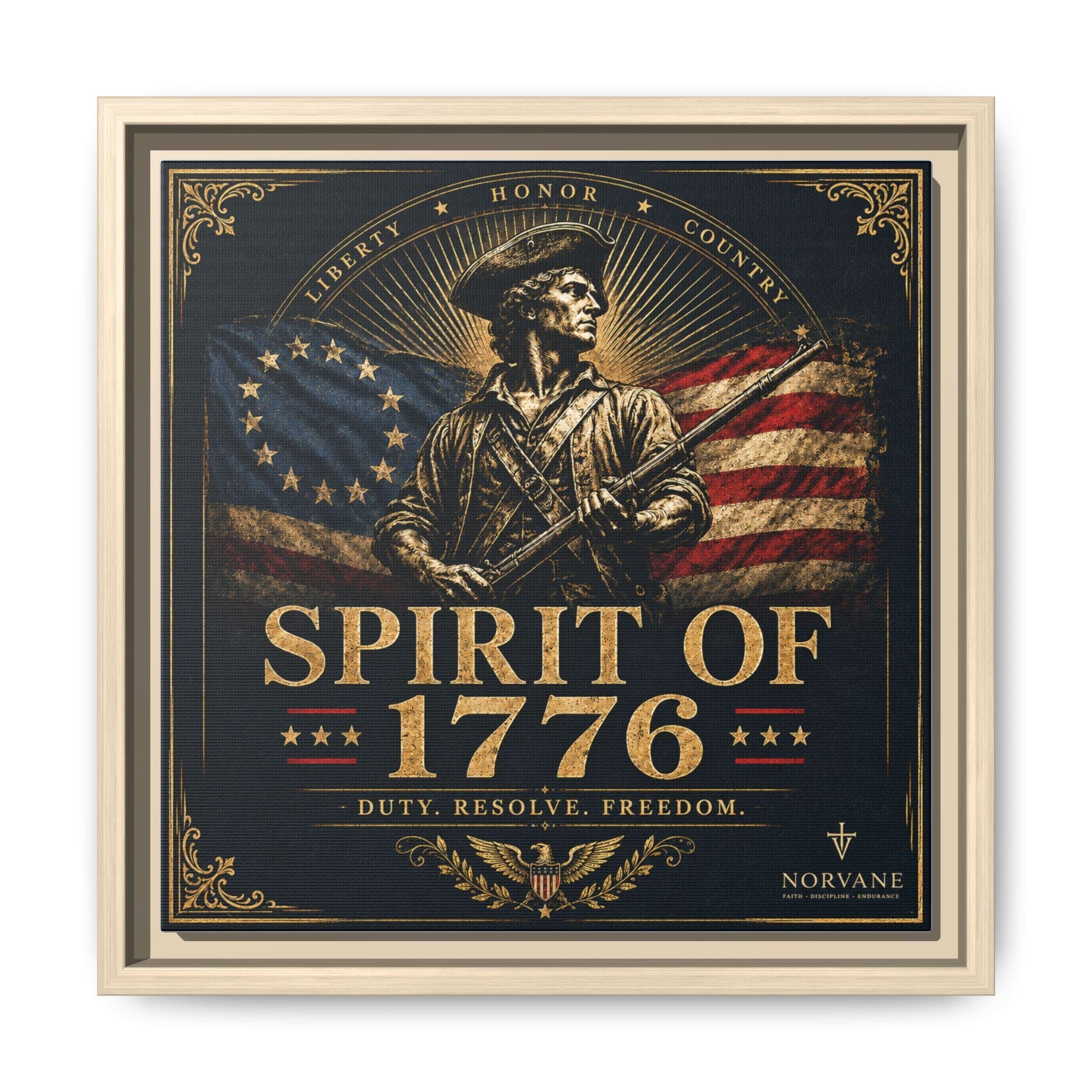Spirit of 1776 Matte Canvas Framed Wall Art — Patriotic Revolutionary War Decor Canvas Printify 12″ x 12″ 1.25" Natural