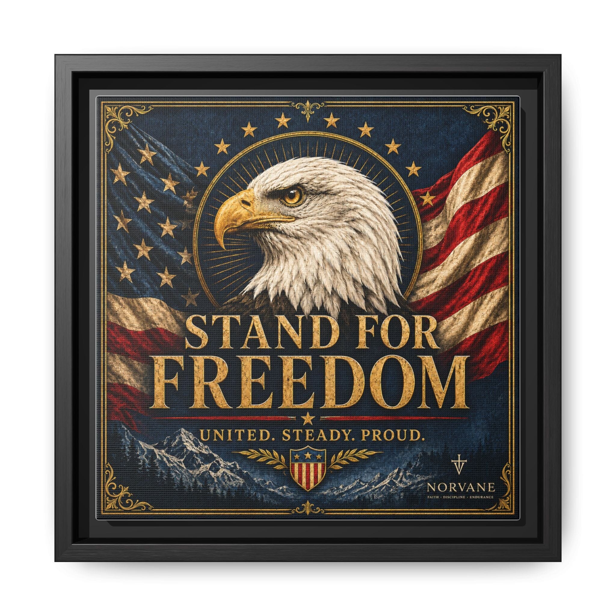 Stand for Freedom Framed Canvas Wall Art — Patriotic Eagle American Flag Decor Canvas Printify 10″ x 10″ 1.25" Black